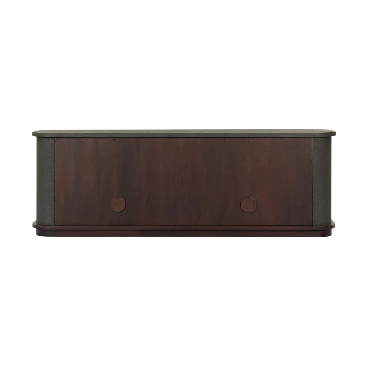 Rear view of the Fletcher Sideboard showing the dark wood back panel, rounded side edges and low plinth base.