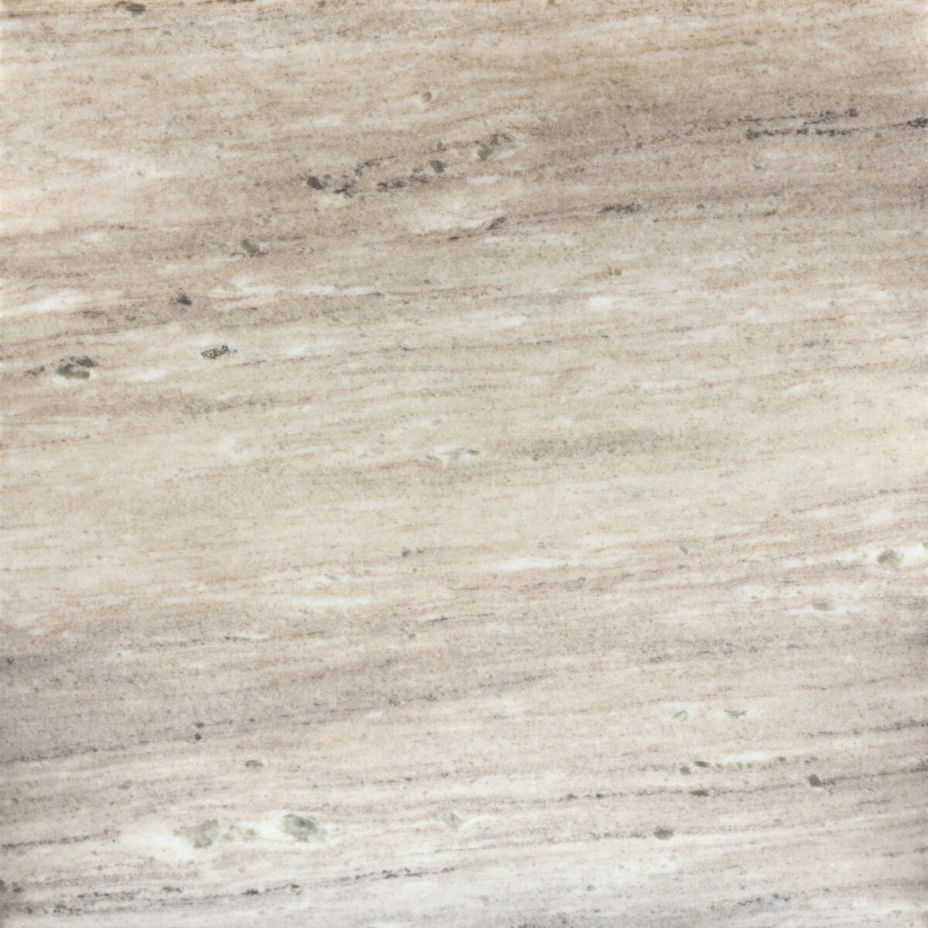 Detail of the Koda Nightstand travertine surface showing its creamy beige tone, linear veining and natural stone variation.
