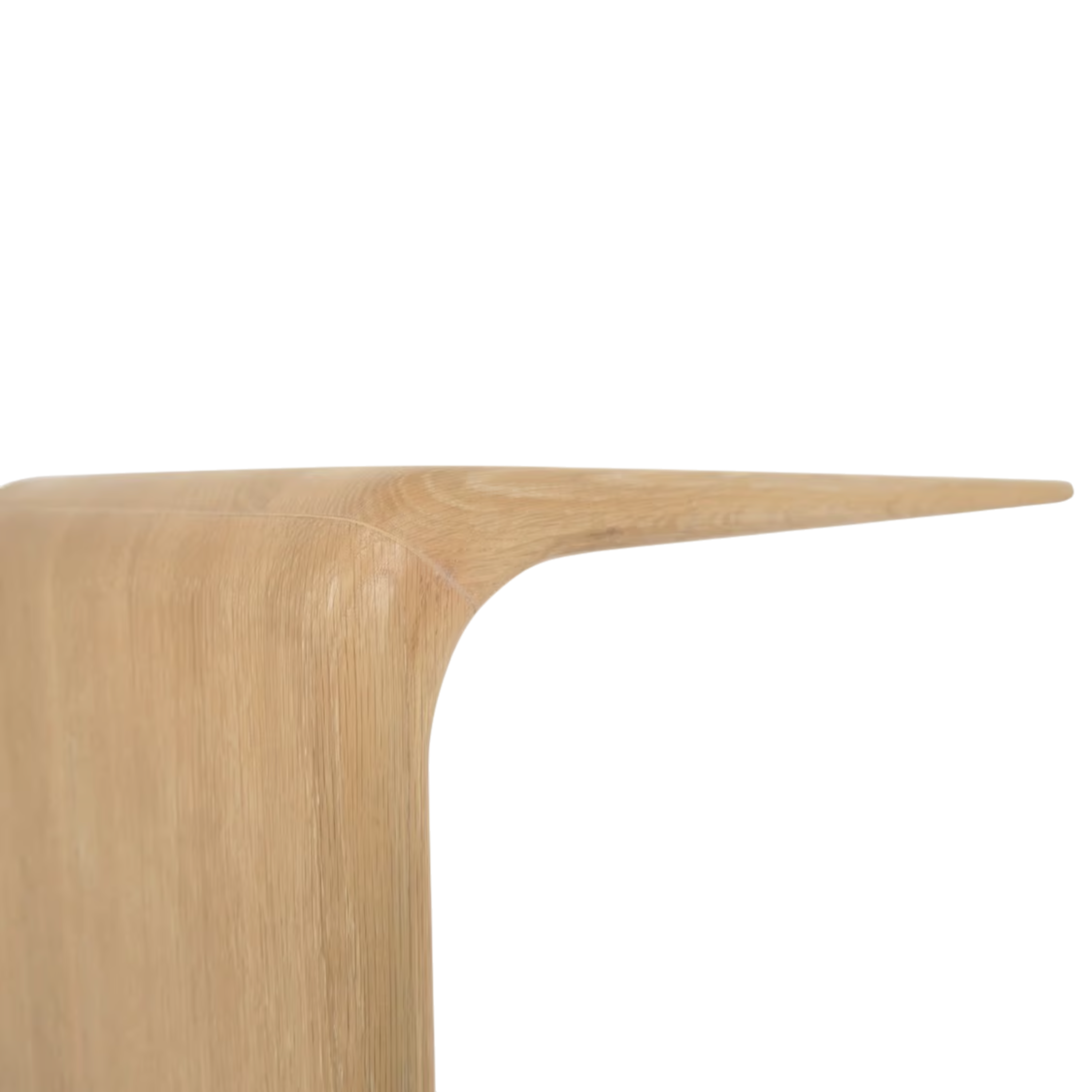 Side detail of the Tribute Side Table showing the curved transition from the vertical support to the slim cantilevered top.