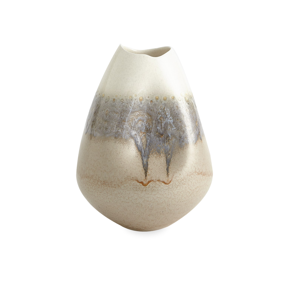 Made of Portuguese slip-cast ceramic, the Opaline Vase has a concave design with ivory and grey reactive glaze finishes.