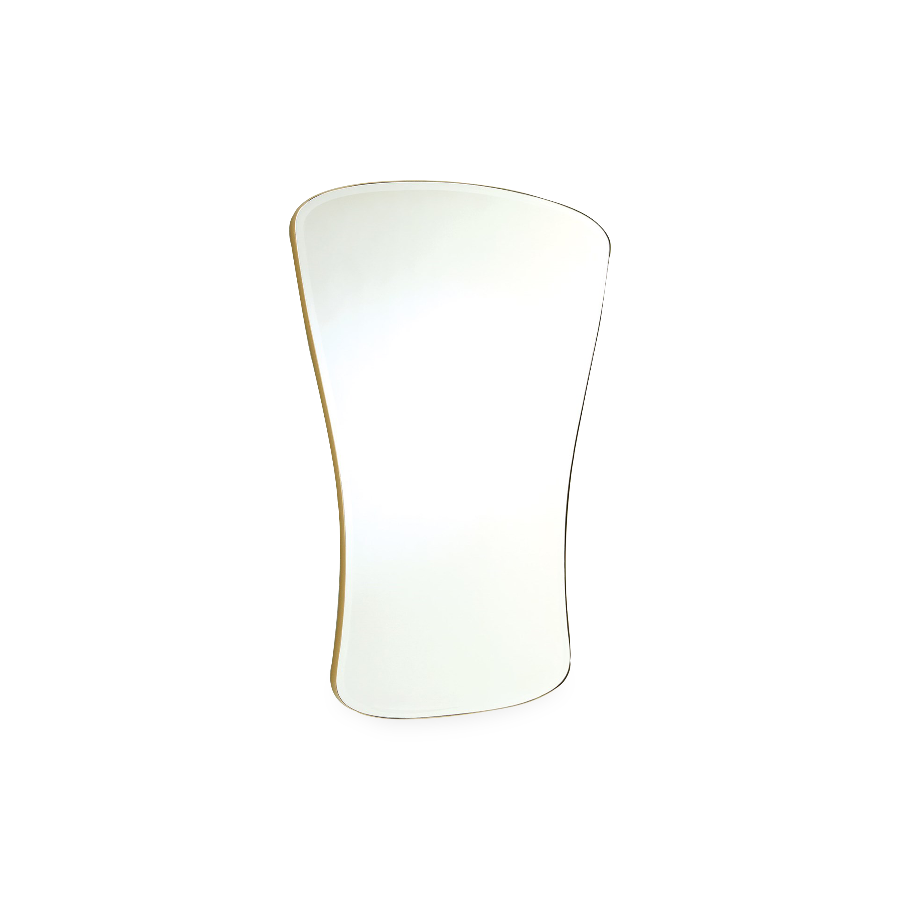 Characterized by its unique and striking form that is complemented with generous proportions, the Key Wall Mirror is accented with a beautiful deep bevel and sleek satin brass fram