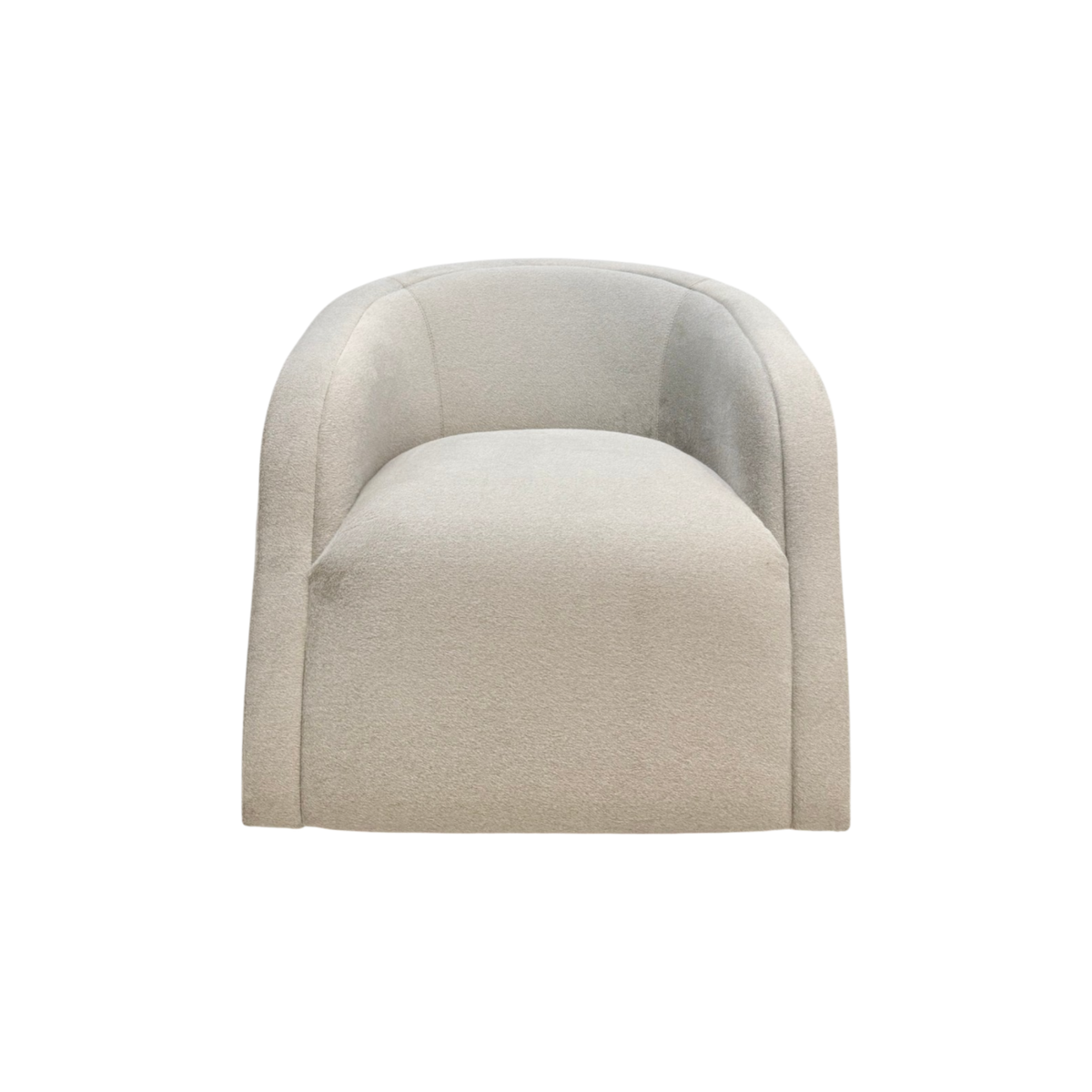 Bailey Swivel Chair front view with a generous cushioned seat, curved wraparound back and textured ivory upholstery.