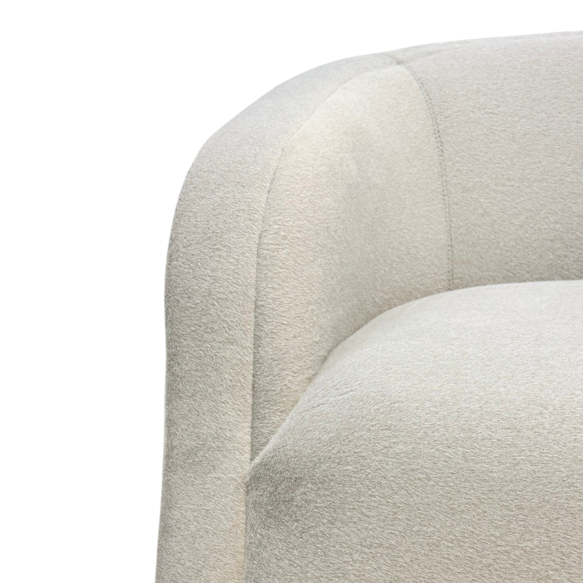 Bailey Swivel Chair close-up showing the curved wraparound back, plush ivory upholstery and softly rounded seat.