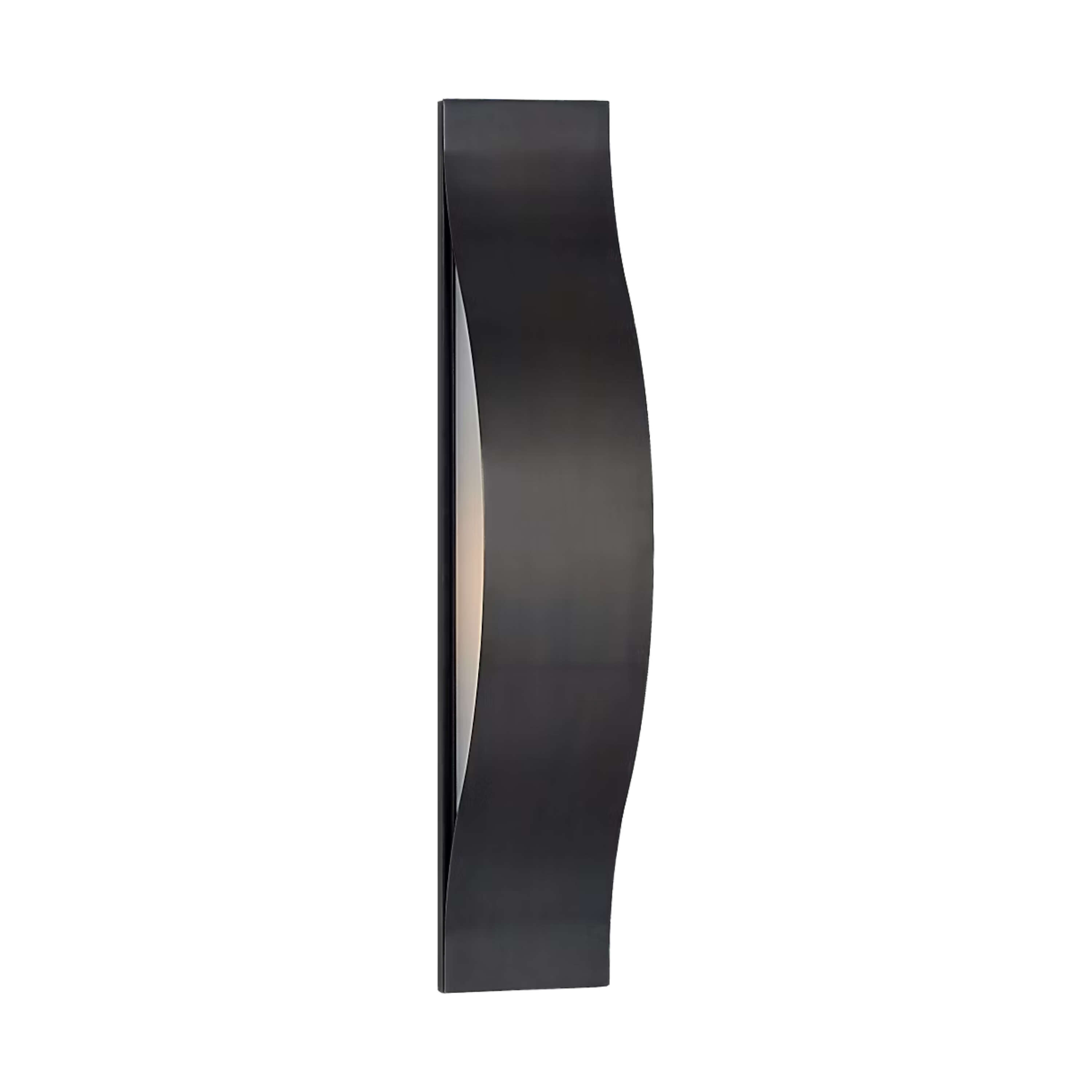 Avant Linear Medium bronze wall sconce with a sculptural wave-shaped metal panel and slim frosted glass diffuser, shown in a vertical orientation.