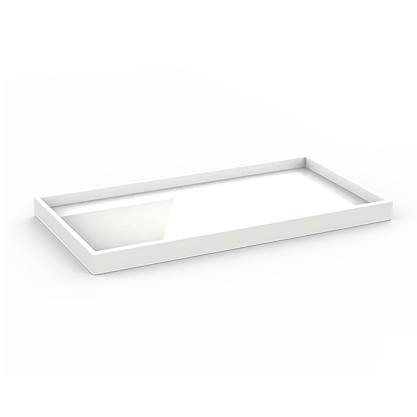 Porcelain Tray shown from the front in white glossy porcelain, featuring a raised lip, rectangular silhouette, and high-shine finish.