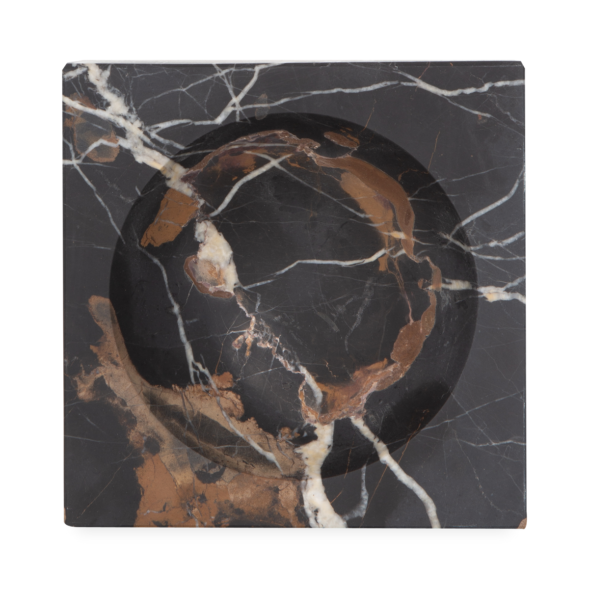 Providing luxurious and confidently stable elements, this captivating bowl is made with black marble with a touch of white and gold veining.