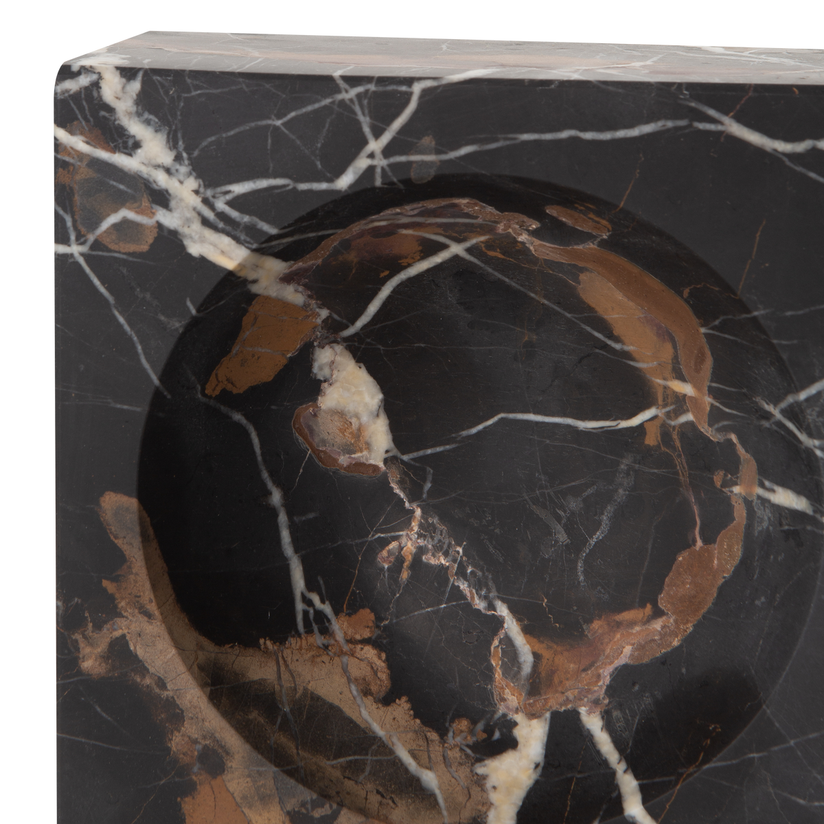 Providing luxurious and confidently stable elements, this captivating bowl is made with black marble with a touch of white and gold veining.