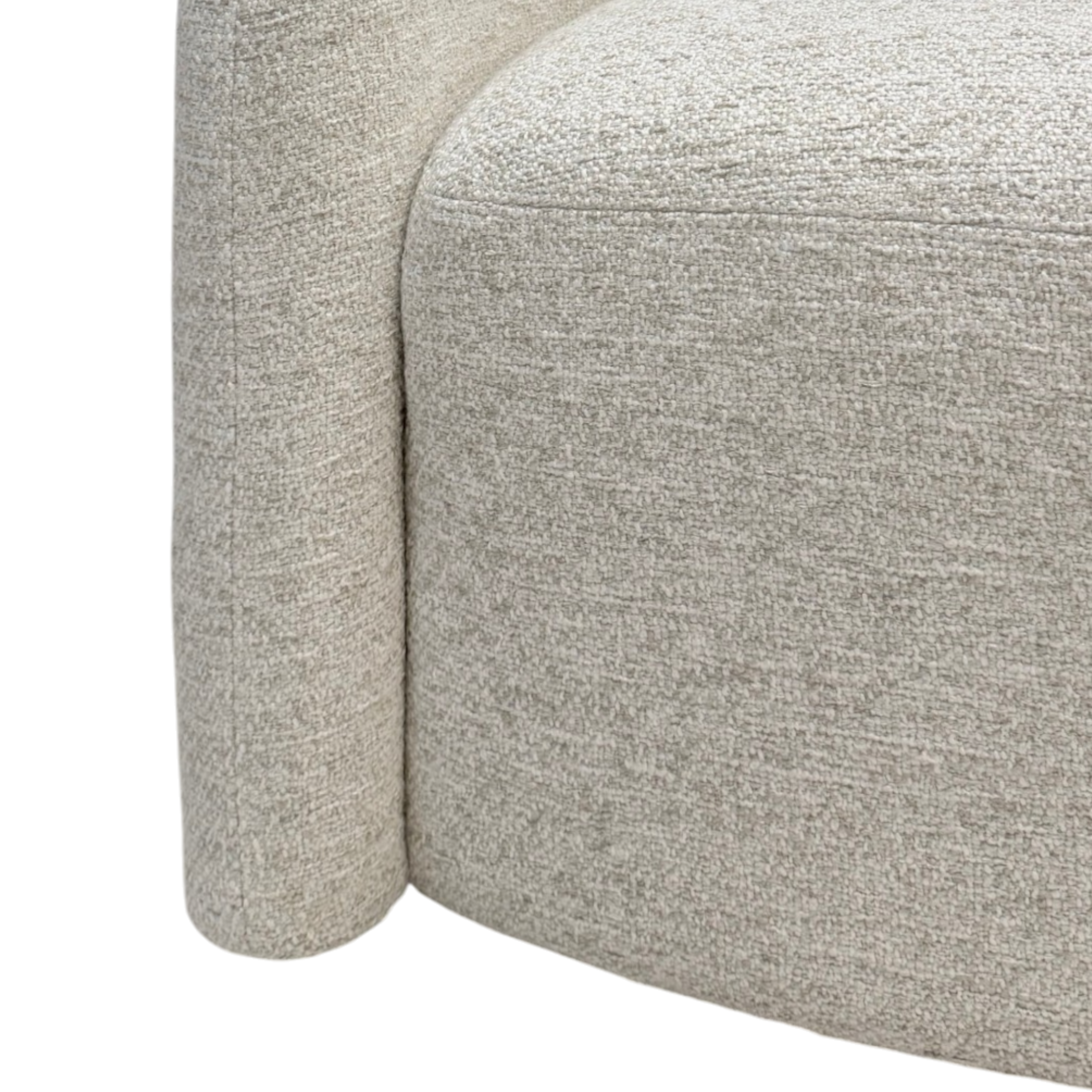 Close-up of Sigma Lounge Chair showing textured Grey Oak upholstery along the rounded seat and curved arm.