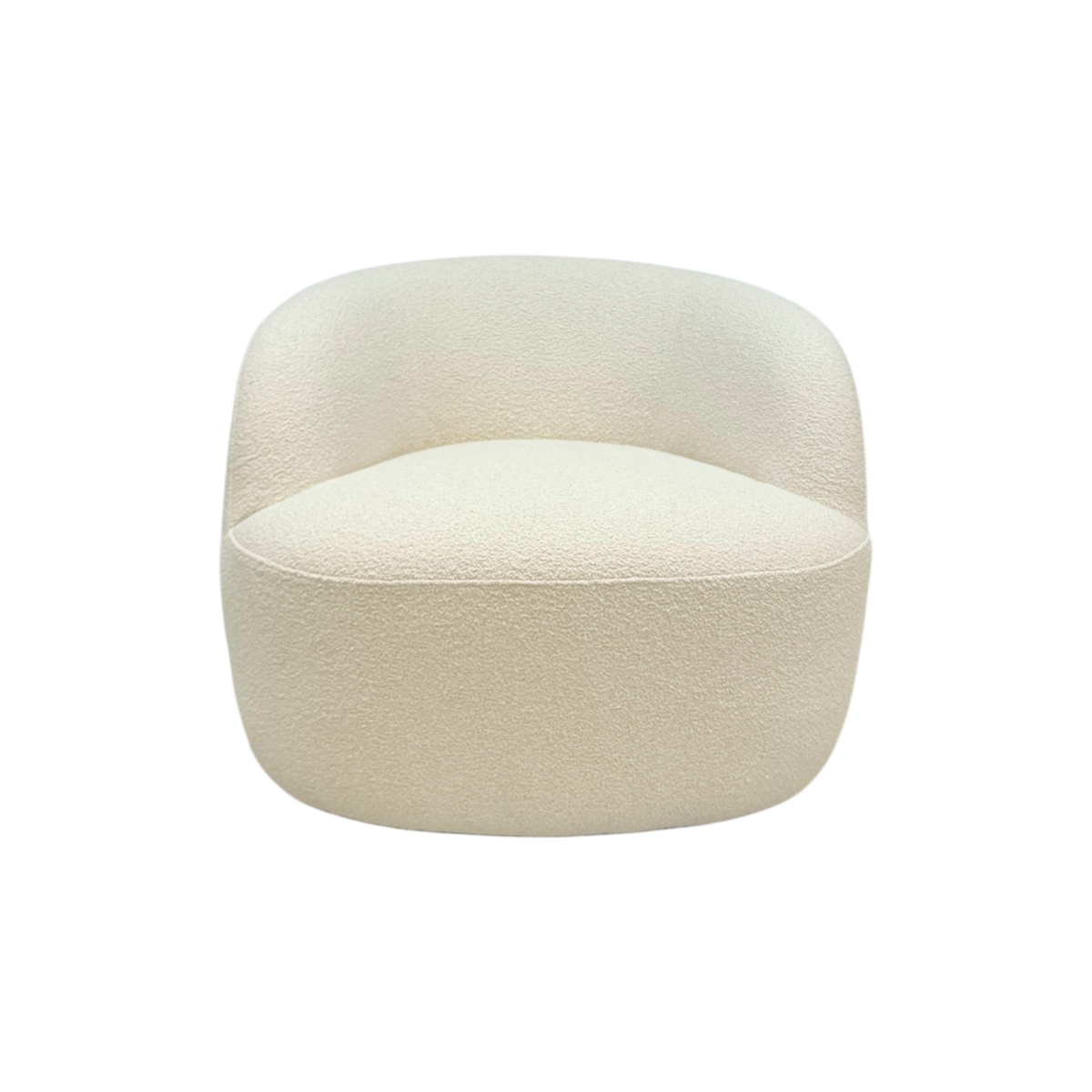 Front view of Arcus Swivel Chair in Grey Oak with a rounded seat and wraparound curved back.