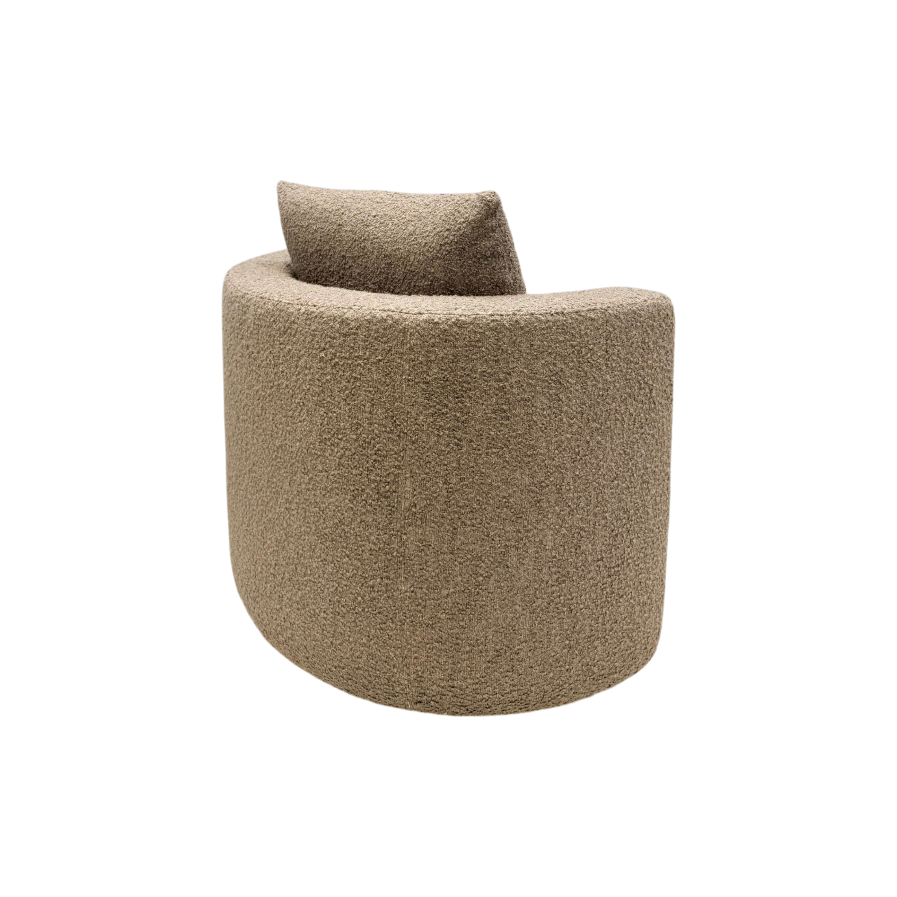 A modern curved upholstered armchair with a matching back cushion, shown on a plain white background.