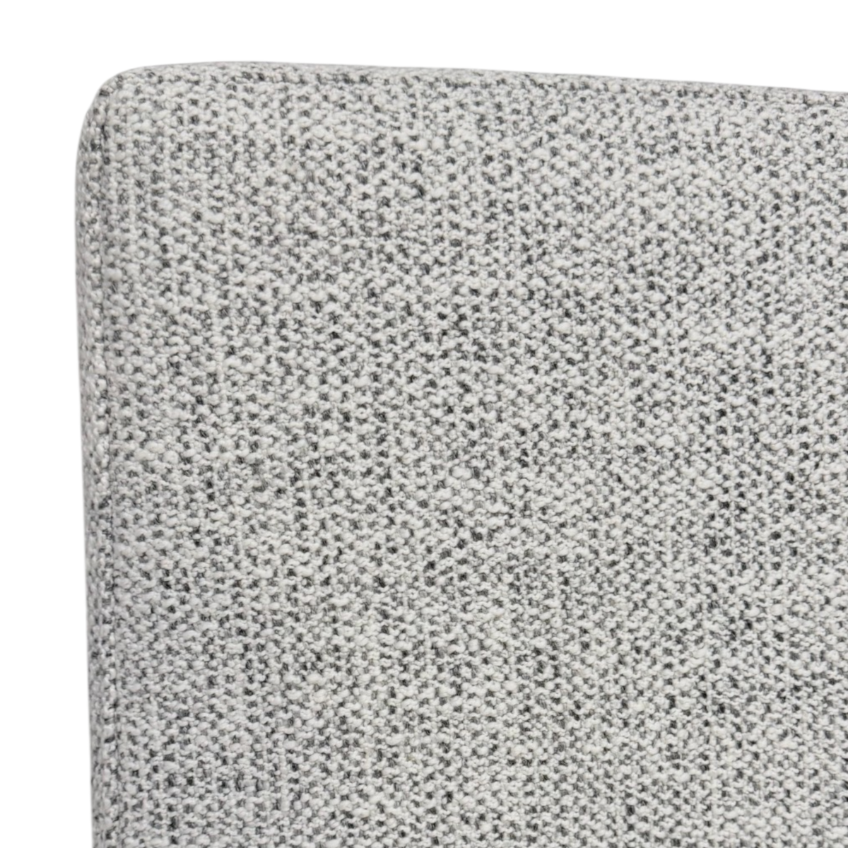 Close-up of the Vital King Bed upholstery, showing the richly textured grey-and-ivory woven fabric.