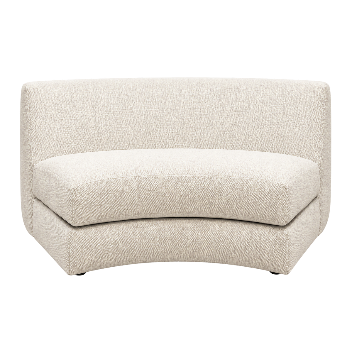 Grace armless section shown from the front in Cream textured weave, with a gently curved seat and a low, upholstered plinth base.