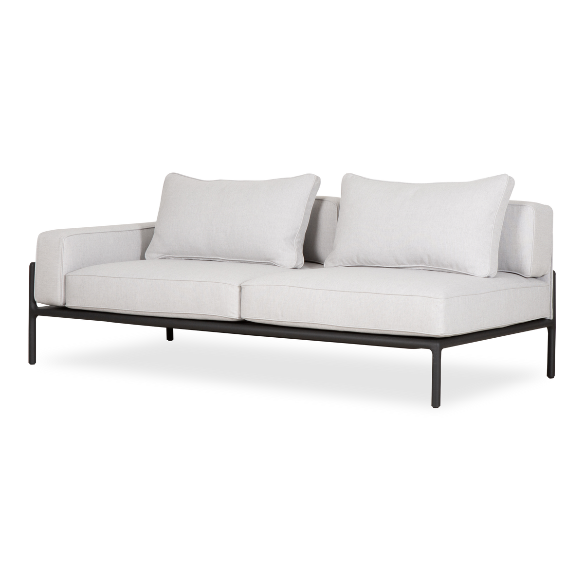 The Moto Modular Sectional features a distinctive low profile metal frame paired with a luxurious cushion system.