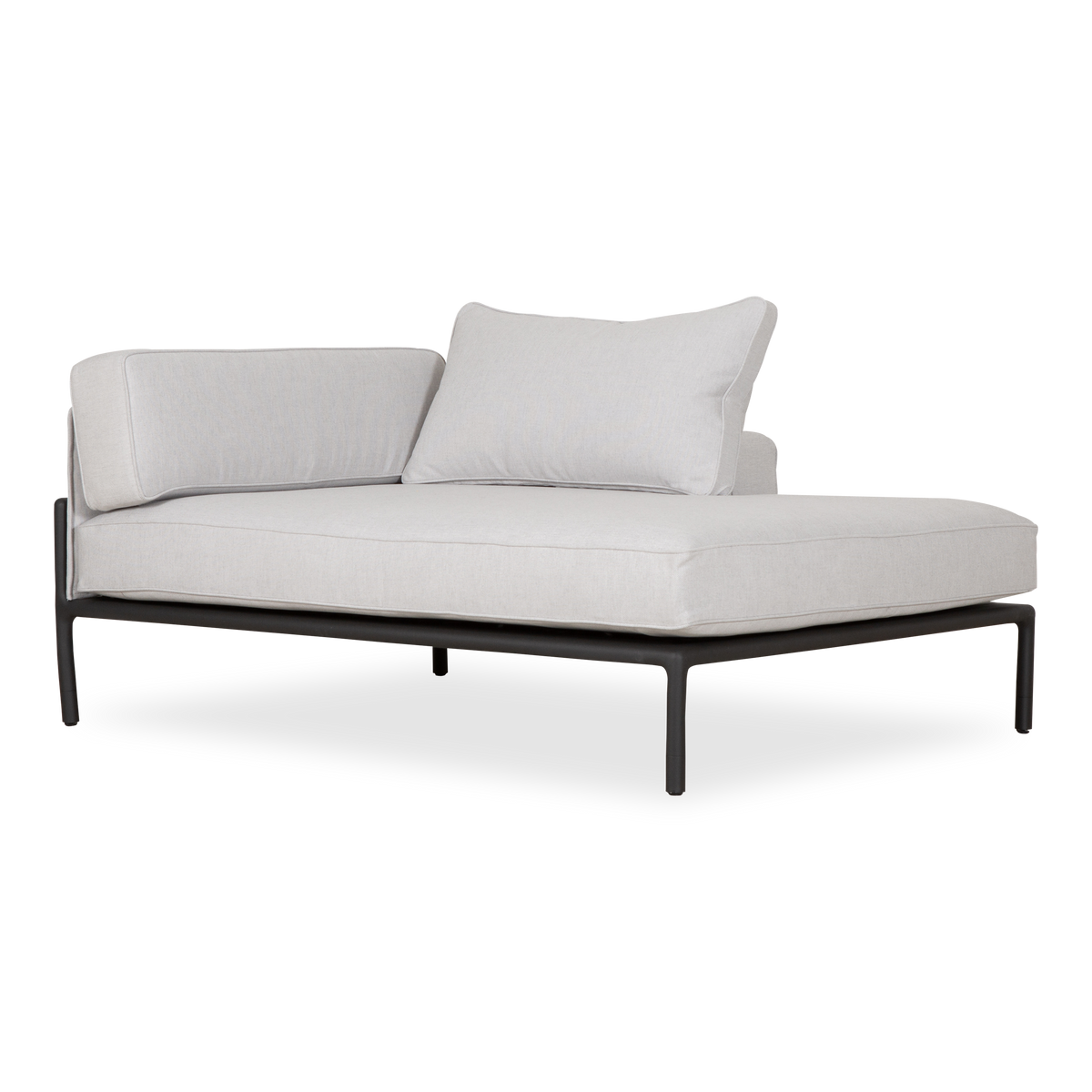 The Moto Modular Sectional features a distinctive low profile metal frame paired with a luxurious cushion system.