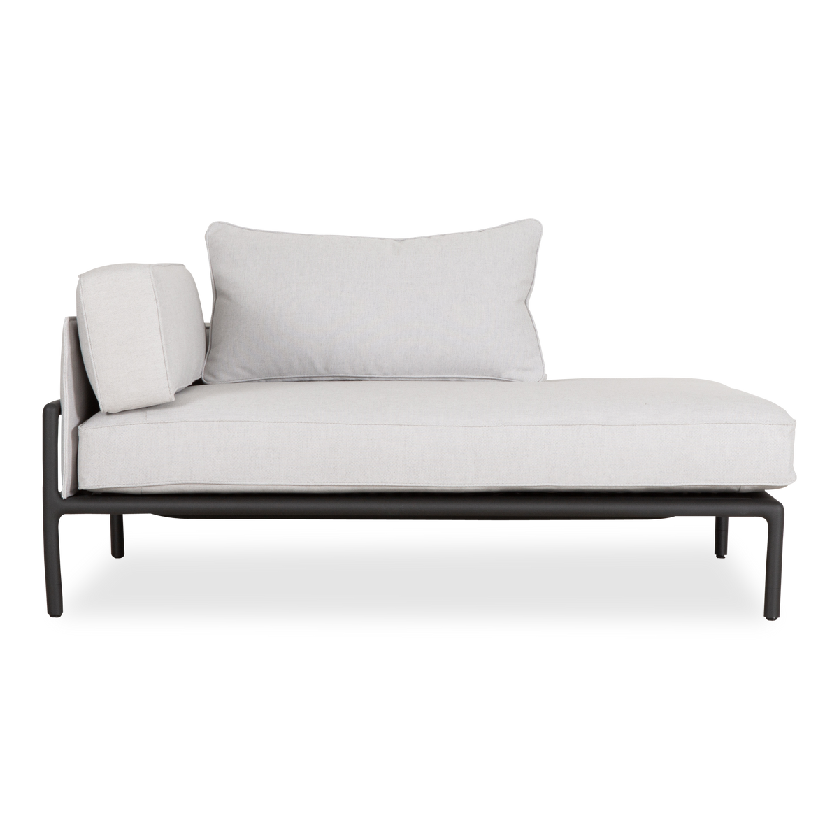 The Moto Modular Sectional features a distinctive low profile metal frame paired with a luxurious cushion system.