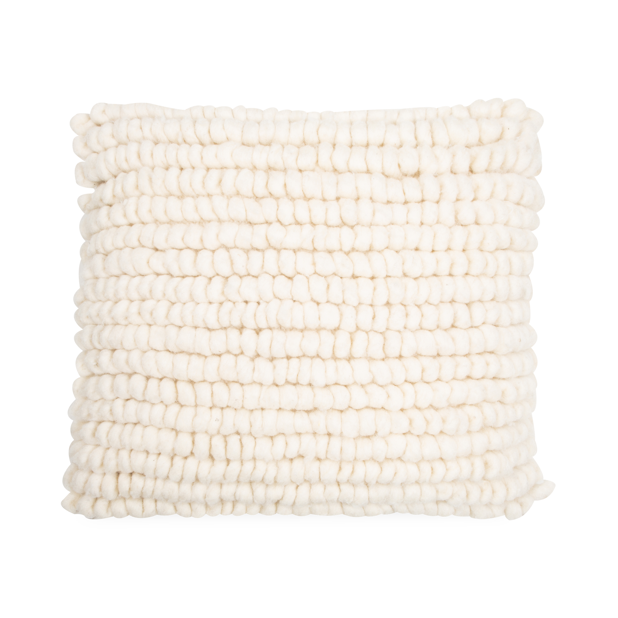 Fusing elements of striking design with traditional weaving and knitting, the Loom Wool Pillow is handmade by craftswomen of Chiloé using 100% natural wool from Chilota sheep that