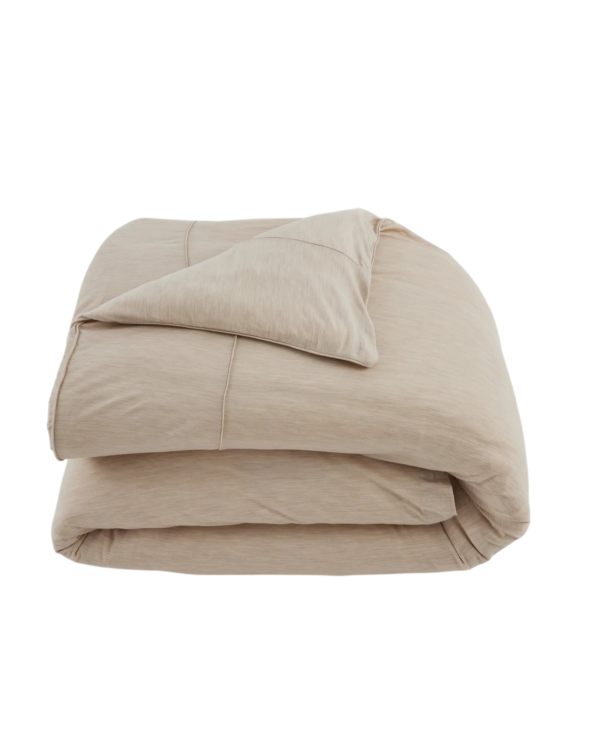 Merino Duvet Cover King Sand, folded ivory merino wool and bamboo jersey duvet cover with soft drape, tailored stitching and self-fabric piping.