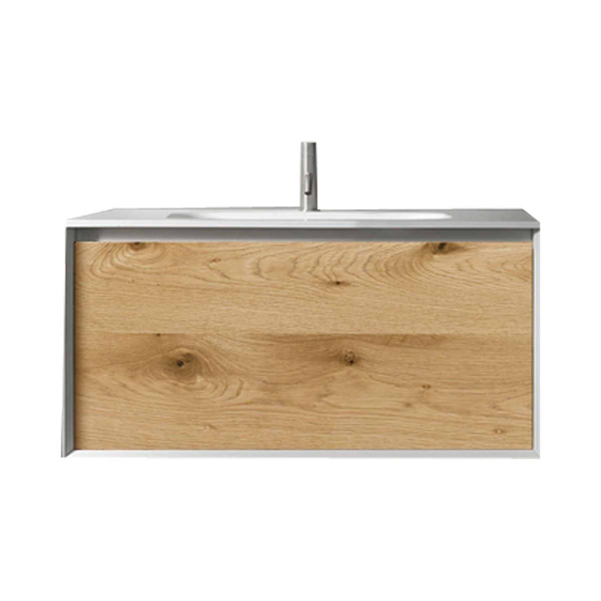 VANITY: Wall-mounted vanity with deep drawer and slim drawer insert.