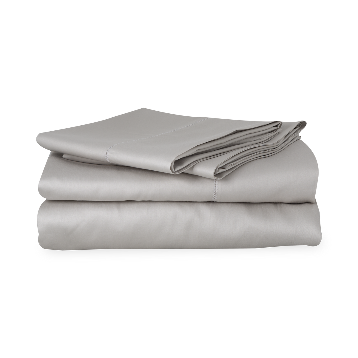 An elegant row of open hemstitching frames this silky, soft sateen collection.
