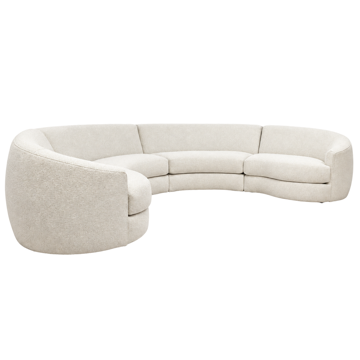Grace Modular Sectional in an angled view highlighting the Cream textured weave, sweeping curved back and deep, plush seat cushions.