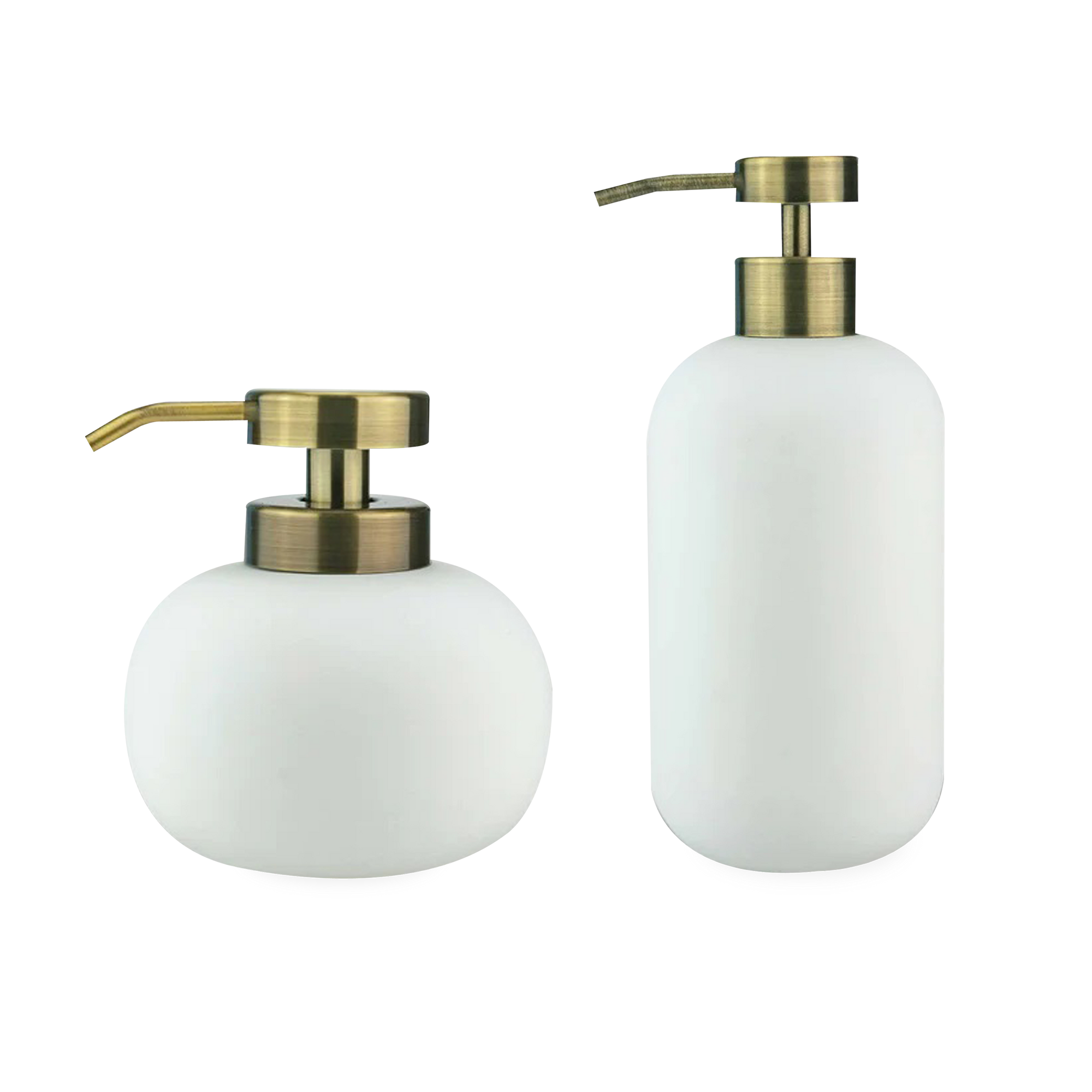 Using soft and organic forms, the Ceramic Rubber Dispenser is made of ceramics coated with a luxurious white rubber finish along with an antiqued gold finished pump.