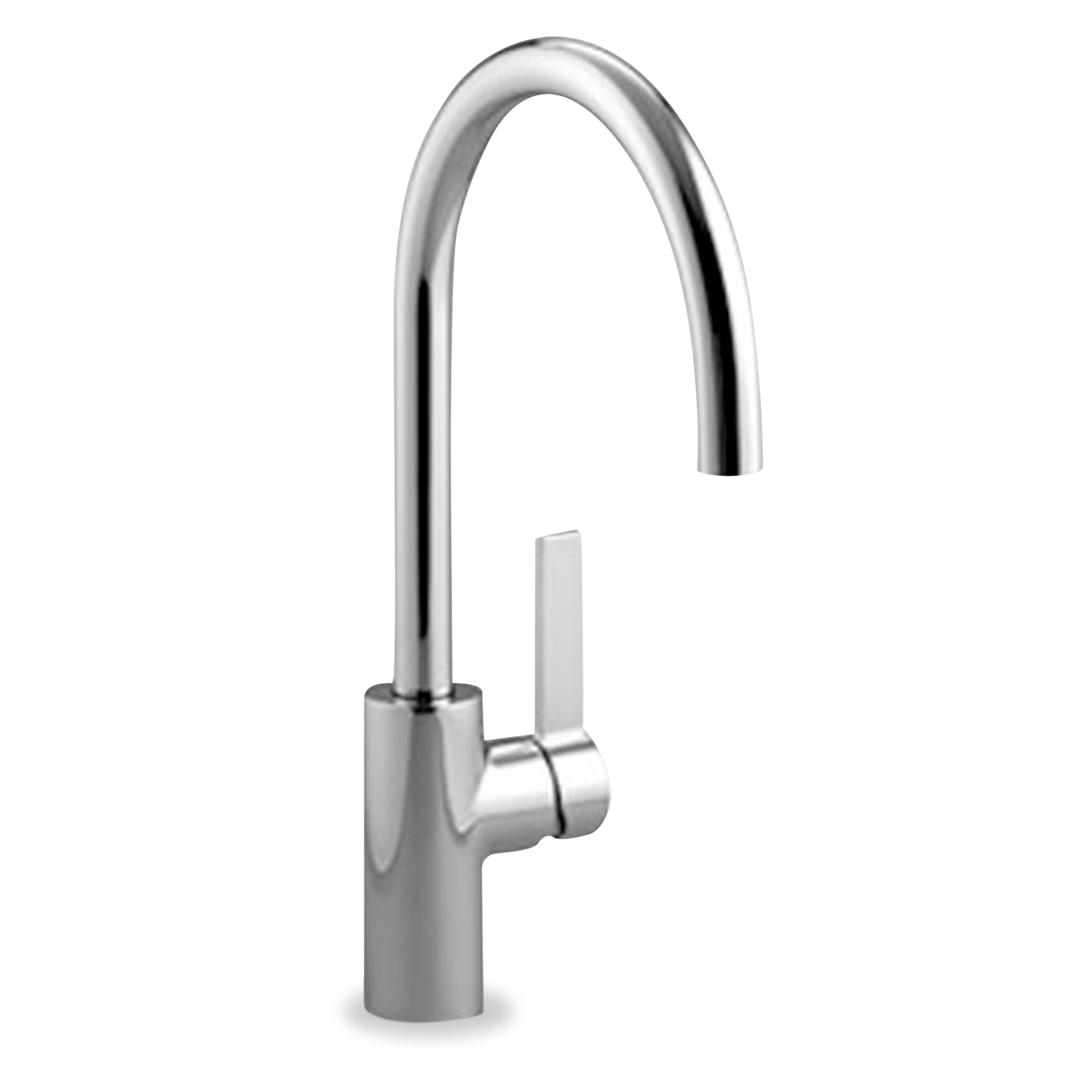 A seamless, contemporary, single lever faucet featuring a 360 degree swivel spout.