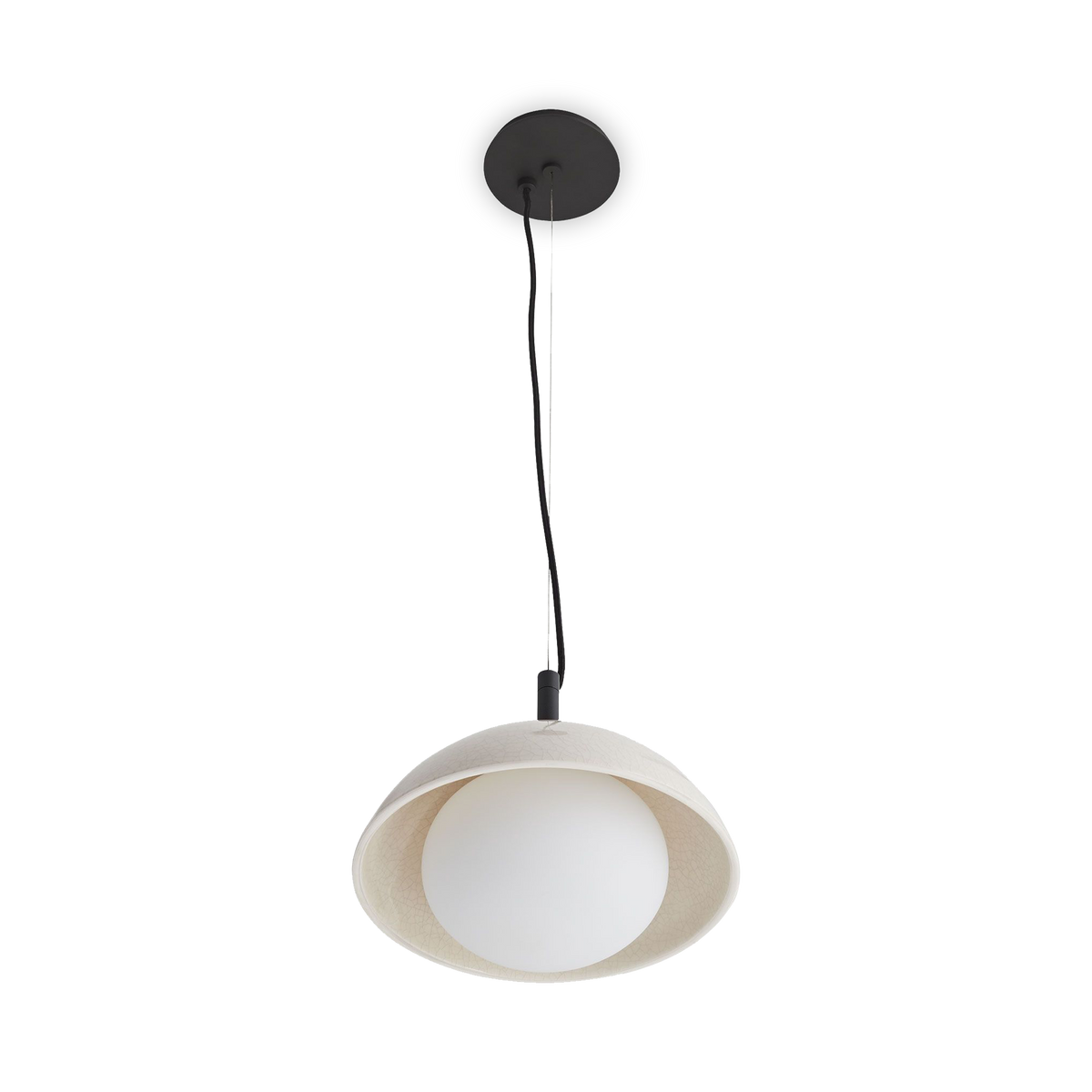 An ultra-versatile pendant that offers dynamic contrast through modern and seemingly handcrafted materials, light and dark hues and thoughtful detailing.