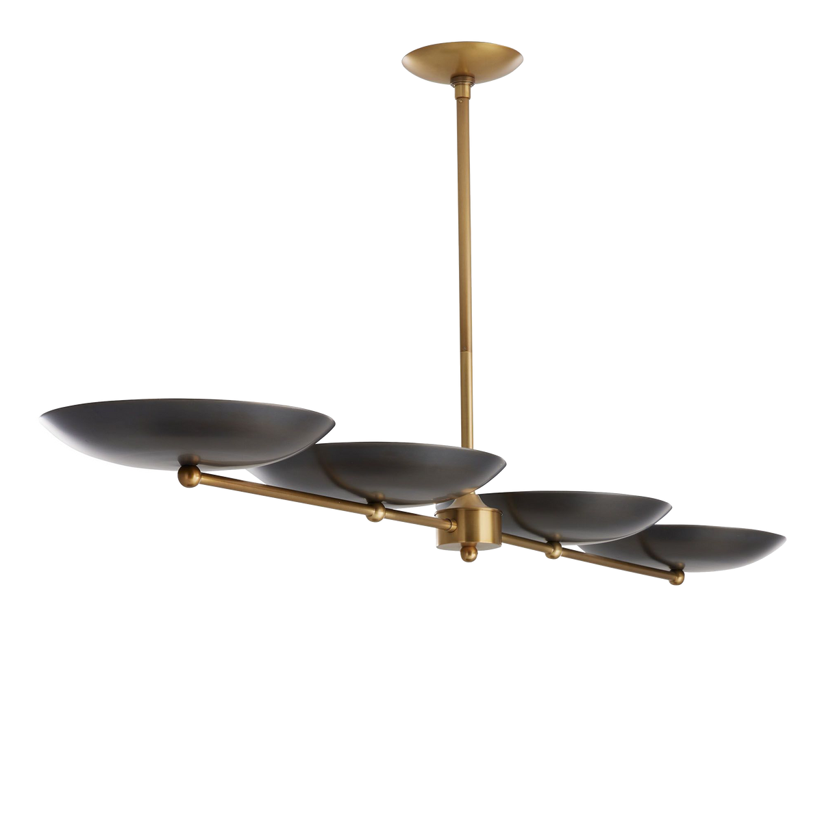 Streamlined yet elegant, this linear chandelier made from steel balances a bold bronze finish with an elegant antique brass frame.