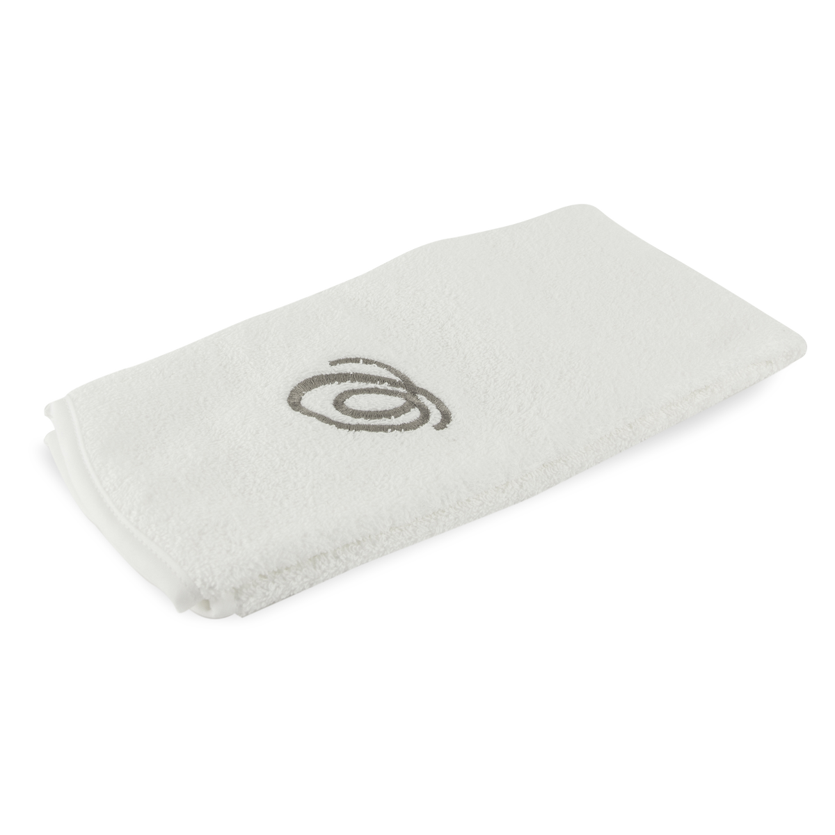 Monogrammed guest towel made of 100% white cotton with pewter/grey embroidered monogram.