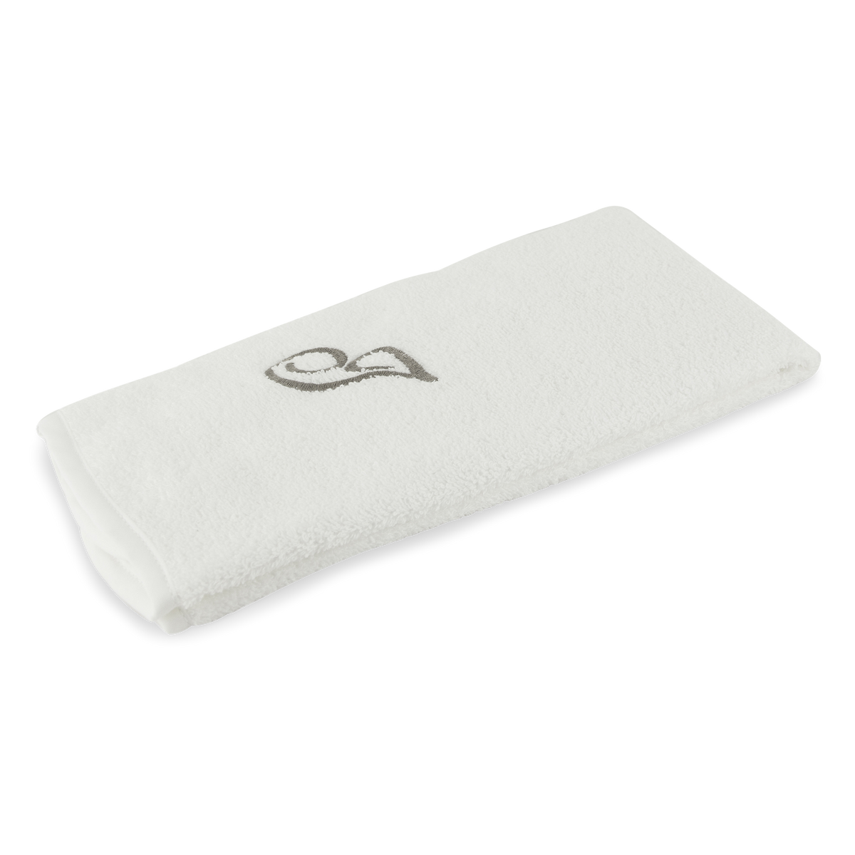 Monogrammed guest towel made of 100% white cotton with pewter/grey embroidered monogram.