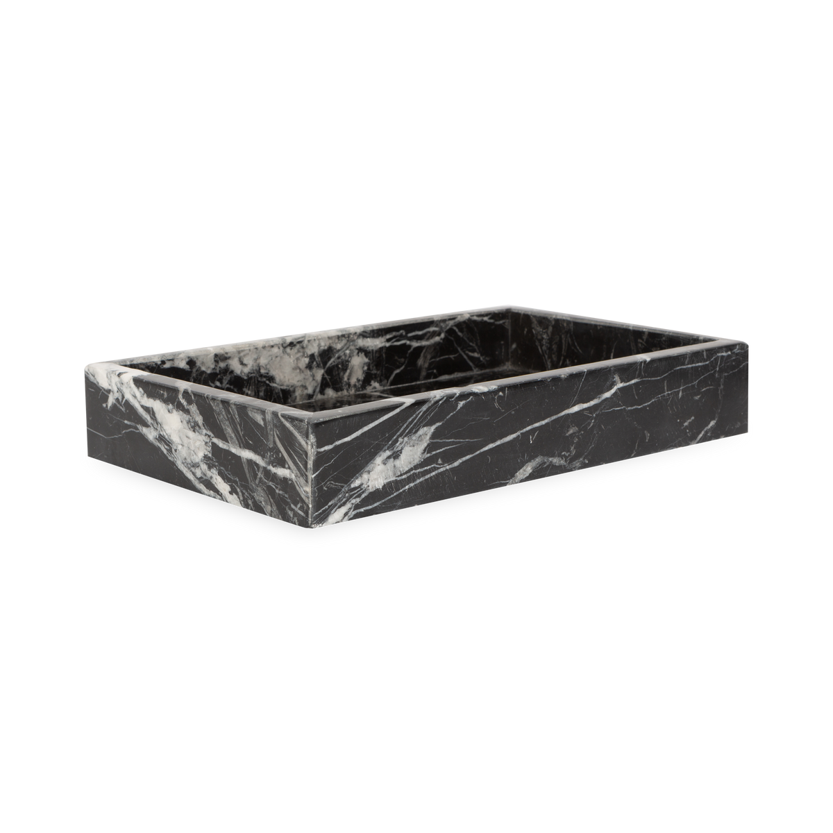 Beautifully handcrafted by skilled artisans, the Marble Collection accessories are made from black marble with natural white veins.