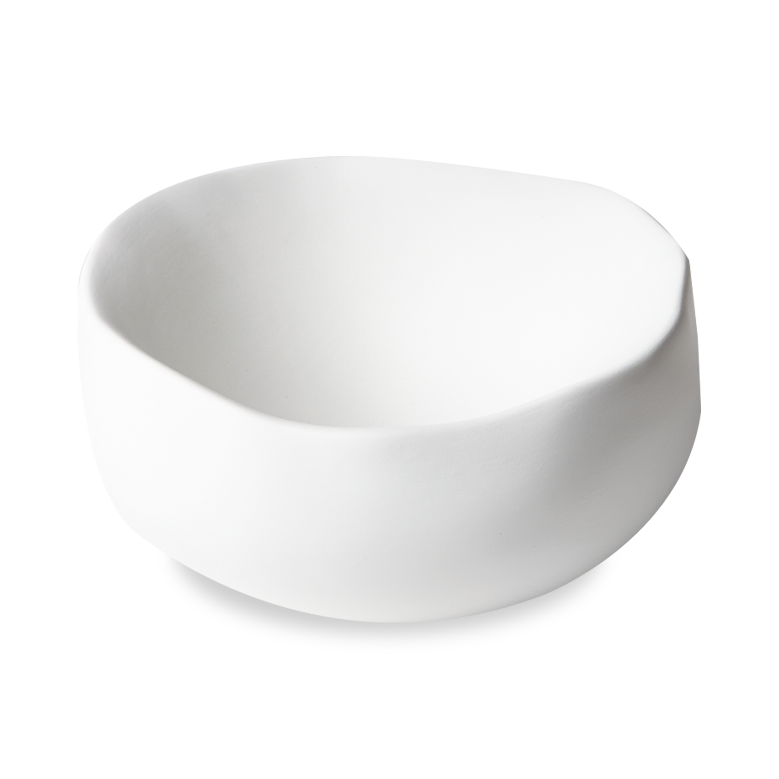 These organic shaped round bowls are handcrafted in Italy and features a matte white texture.