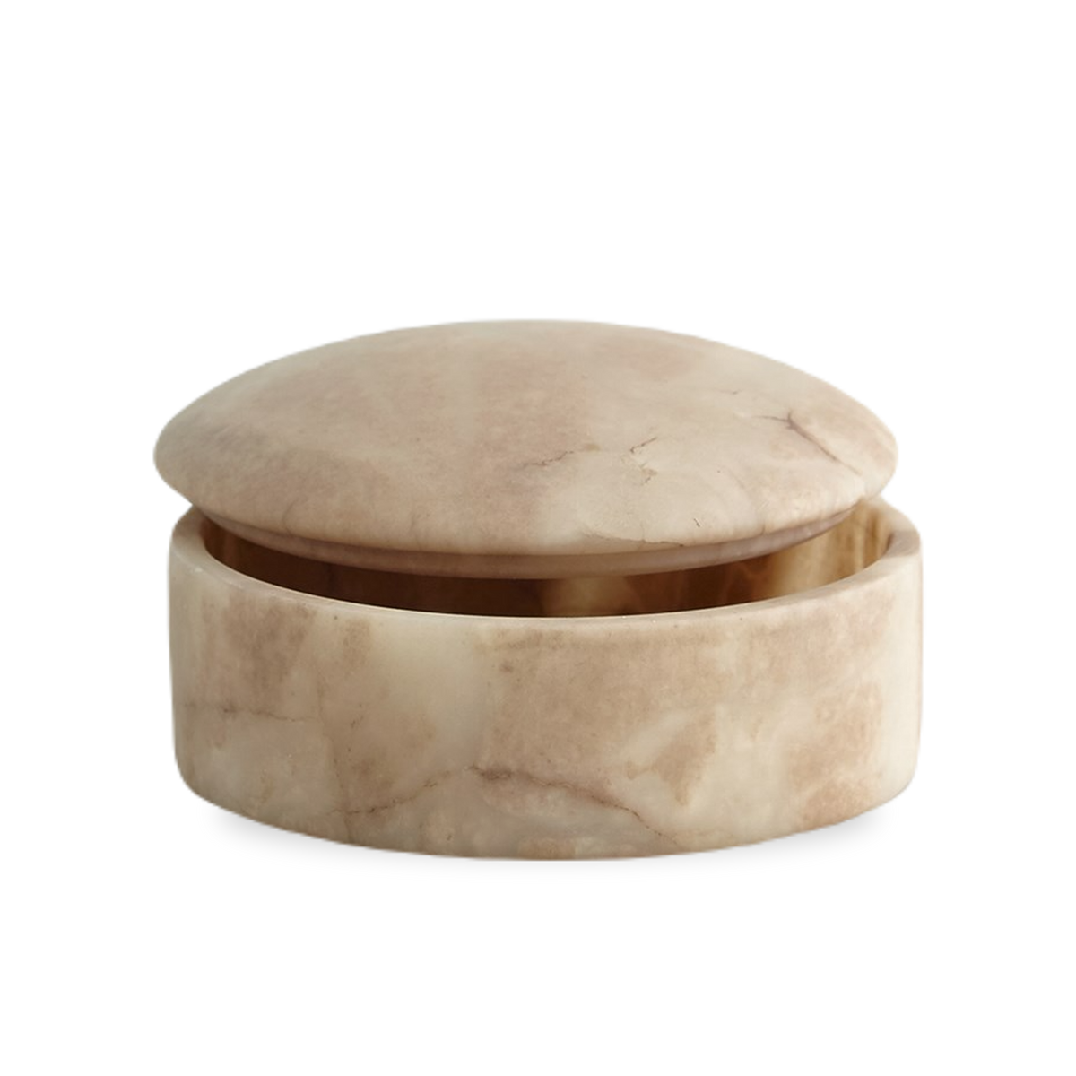 Perfect for a vanity or desk, the Gala Canister is made from natural alabaster with a smooth domed top for a softer statement.