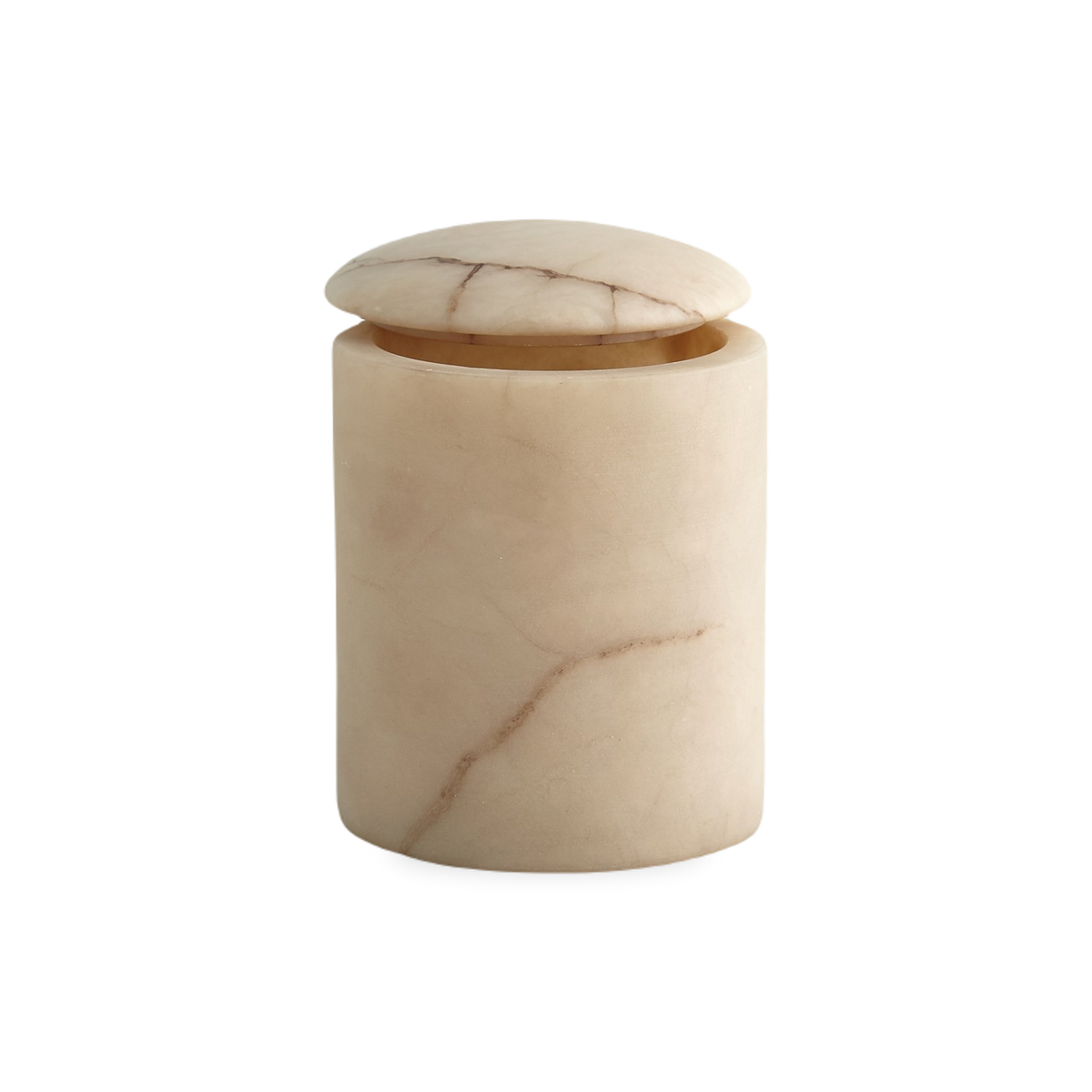 Perfect for a vanity or desk, the Gala Canister is made from natural alabaster with a smooth domed top for a softer statement.