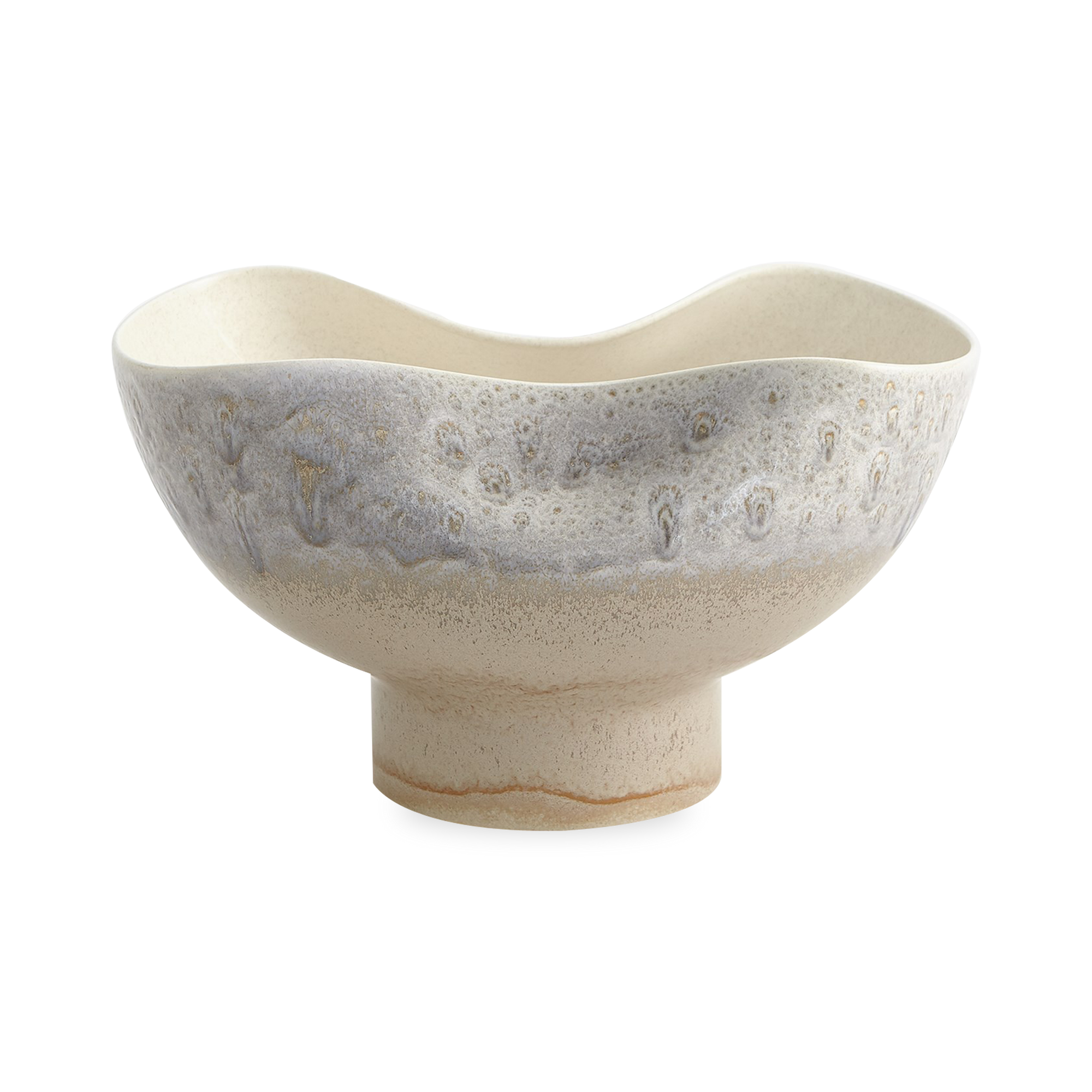 This Opaline Bowl is made of Portuguese slip-cast ceramic and has a concaved design with ivory and grey reactive glaze finishes.