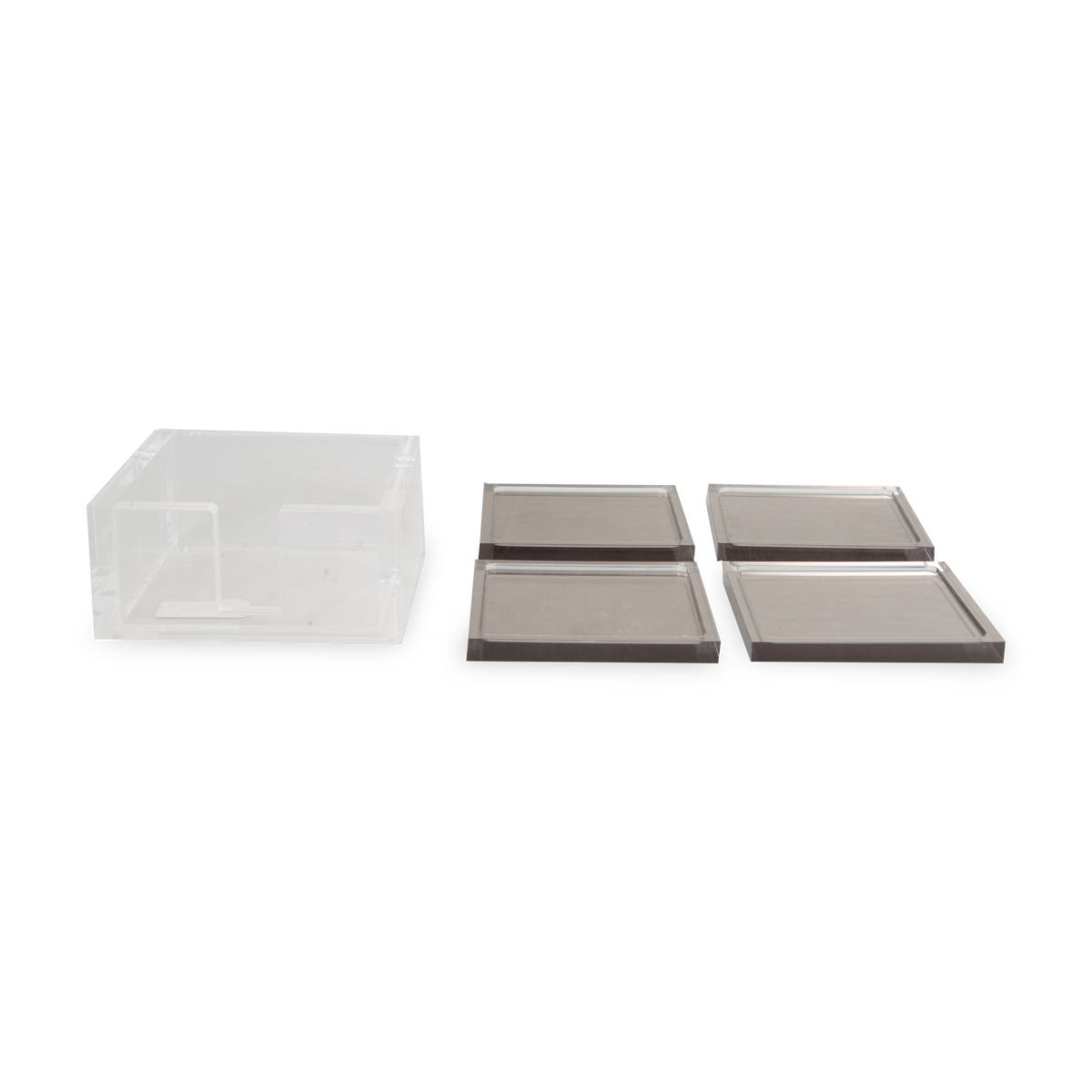 These acrylic coasters in a silver finish offer a sleek way to protect your tabletops and keep your drinks in place.