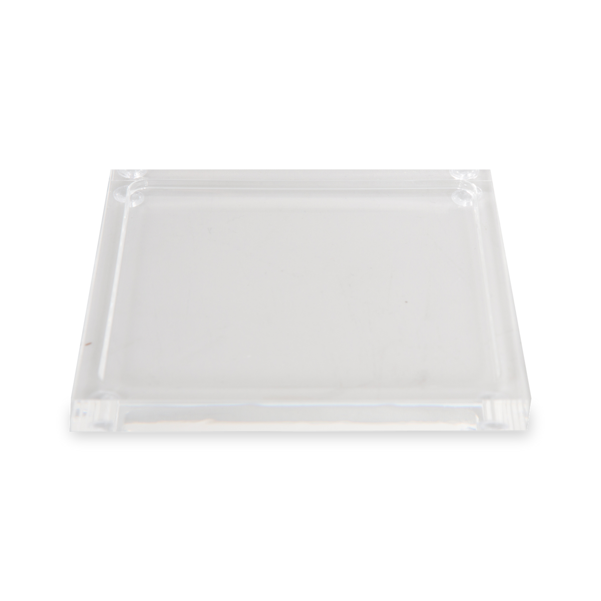 These acrylic coasters in a clear finish offer a sleek way to protect your tabletops and keep your drinks in place.