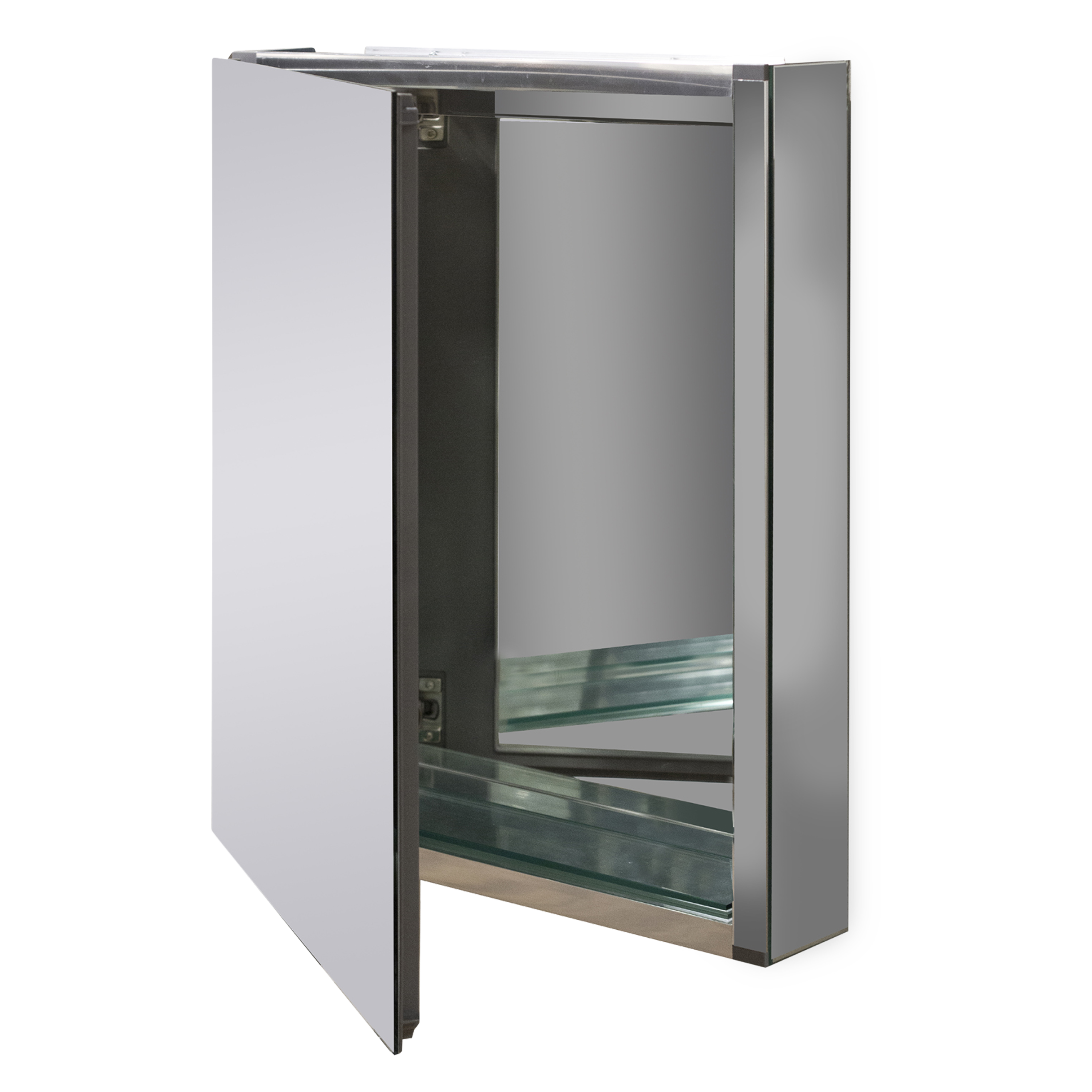 Simple modern mirrored cabinet with hidden storage.