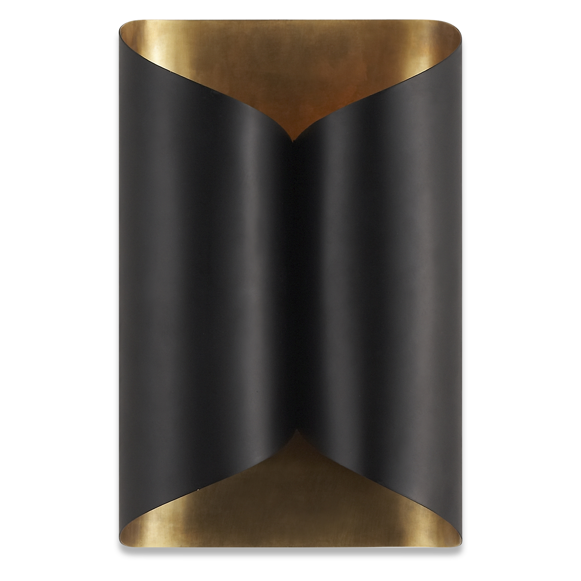 An elegant modern wall sconce with a curved bronze exterior and gilded gold interior which will create a rich, warm glow in a room.