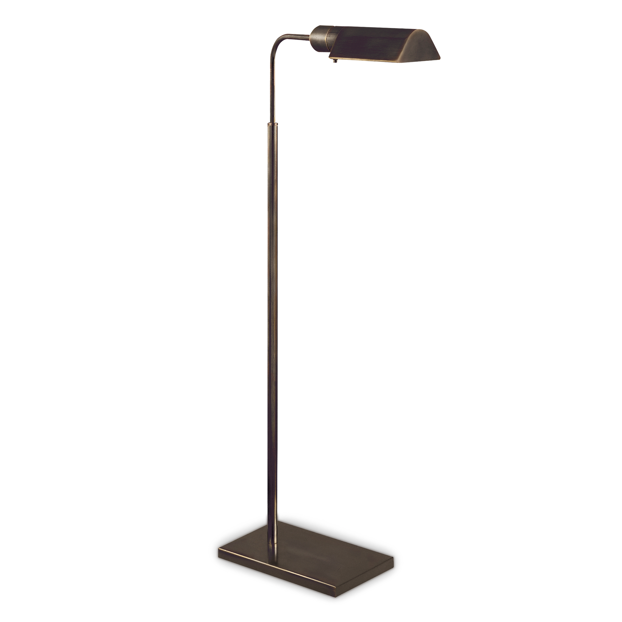 Adjustable bronze floor lamp with a sleek contemporary form.