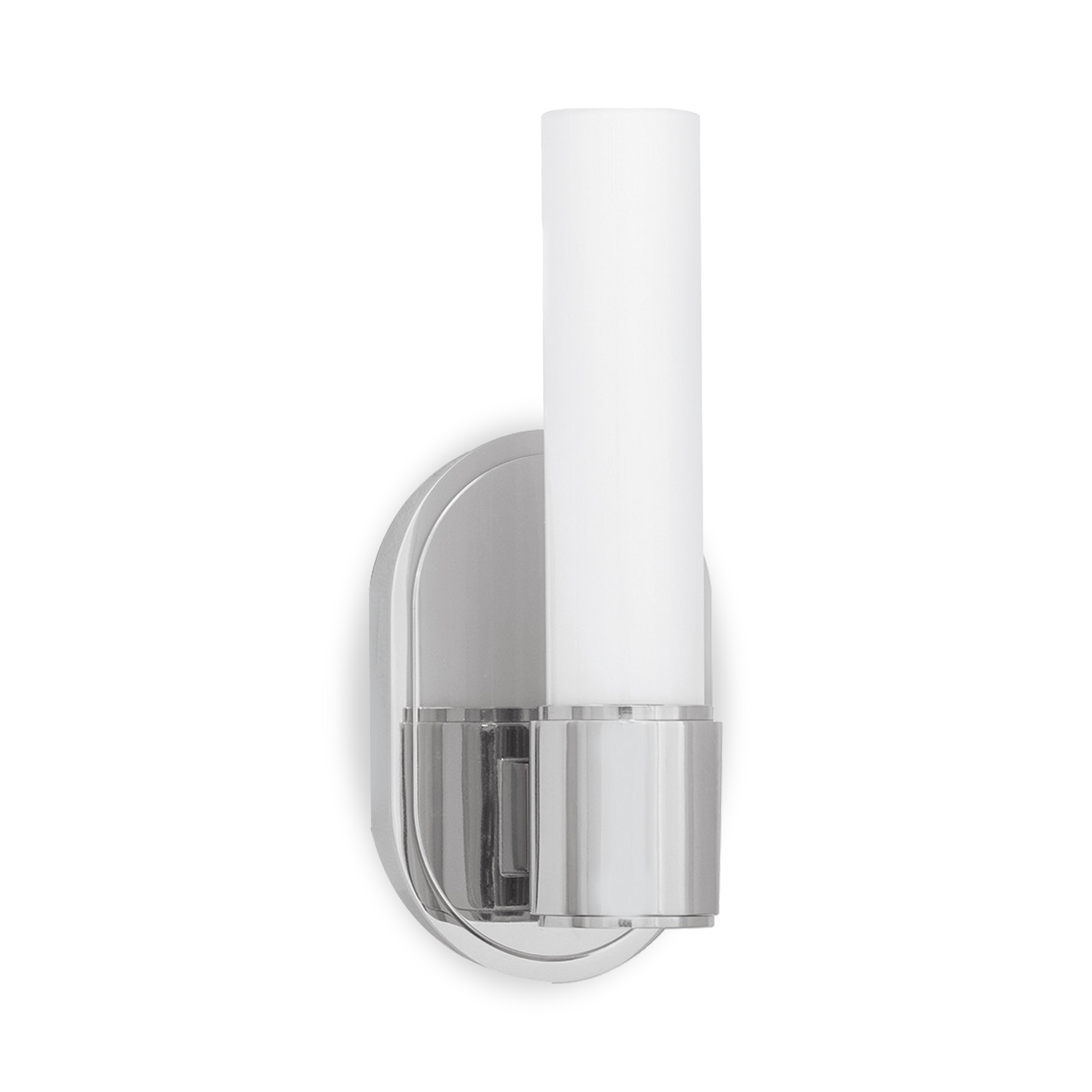 The Dixon Wall Light features hand-blown opal white glass covers and can be installed either horizontally or vertically.
