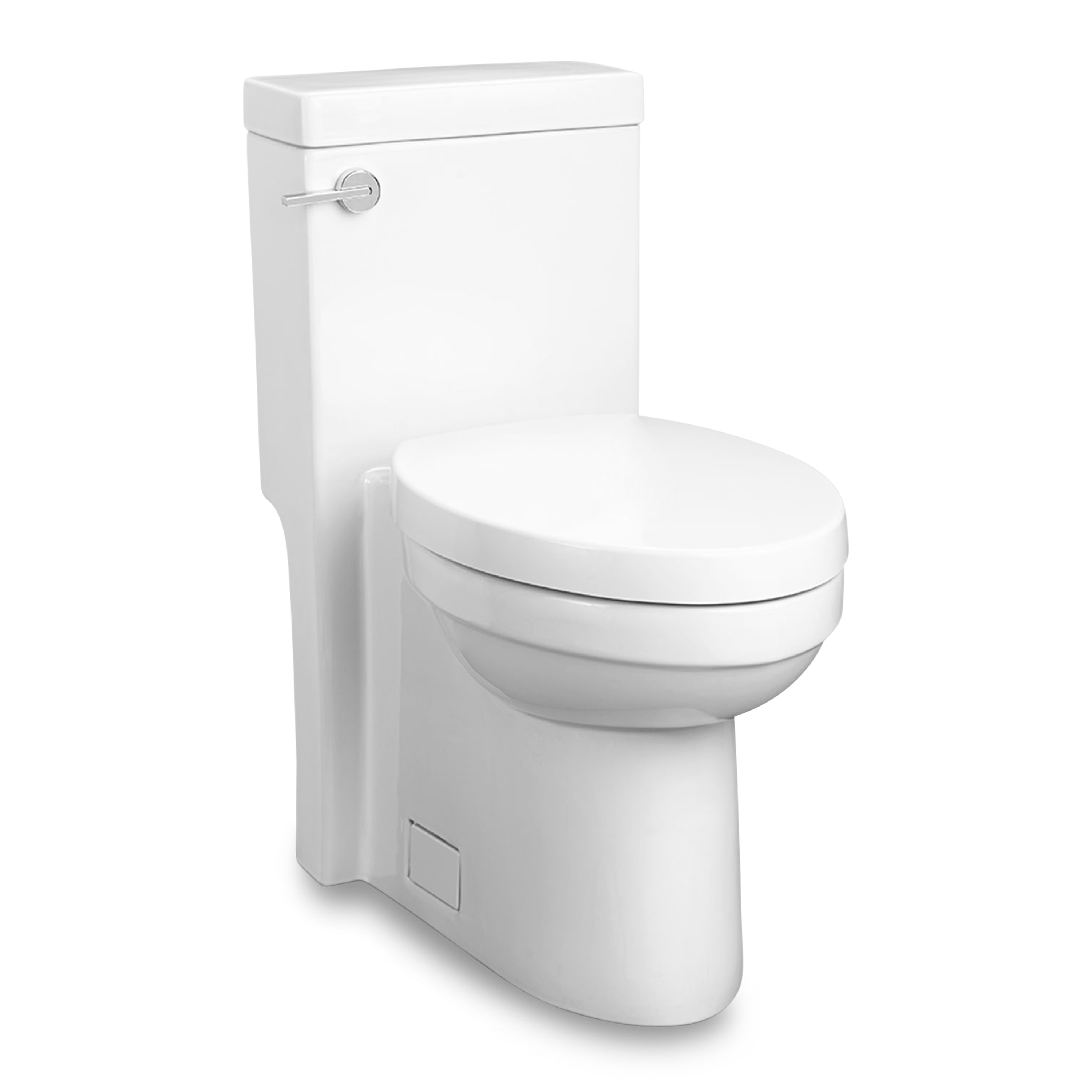 A transitional style one-piece toilet with Slow Close seat.