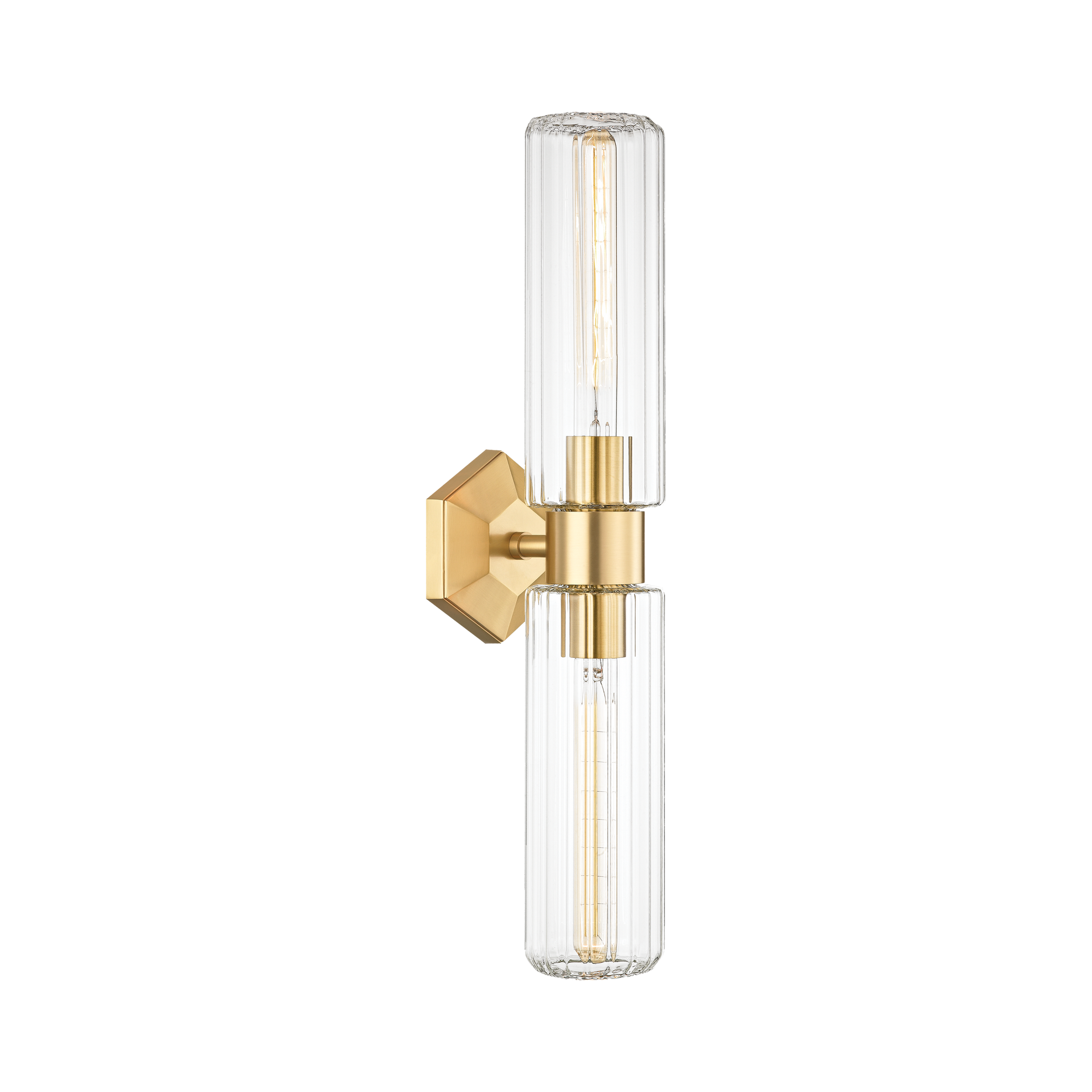Roebling Wall Light features a hexagonal backplate in a brass finish.