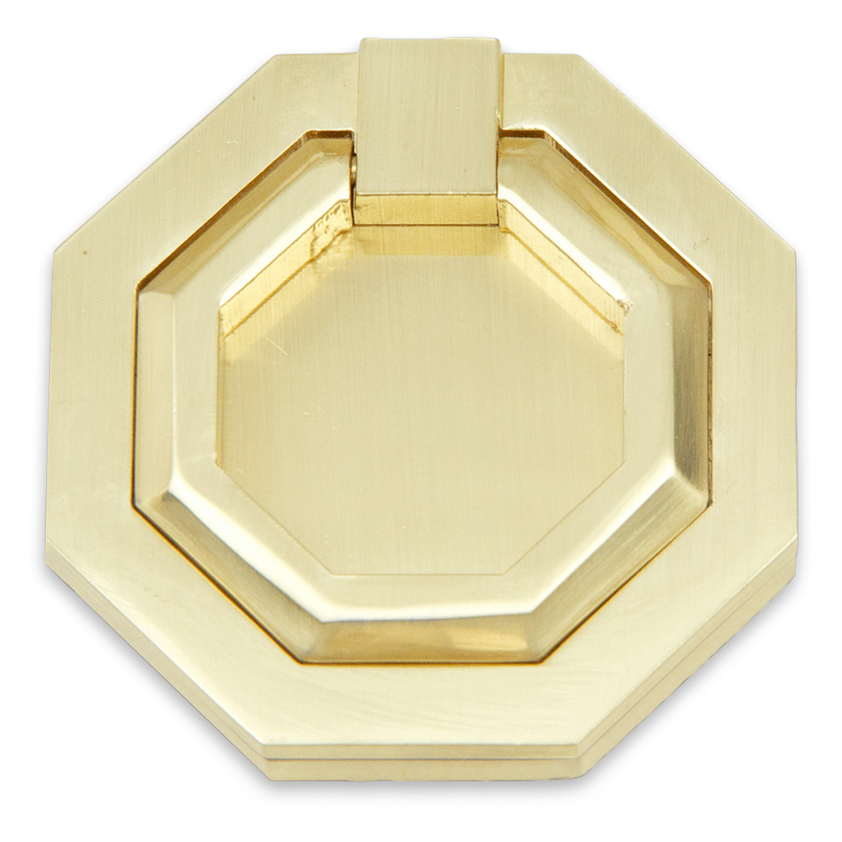 The Facet Ring Pull is an octagonal pull and references the simple details of the streamline modern style and gives a nod to nautical machinery.