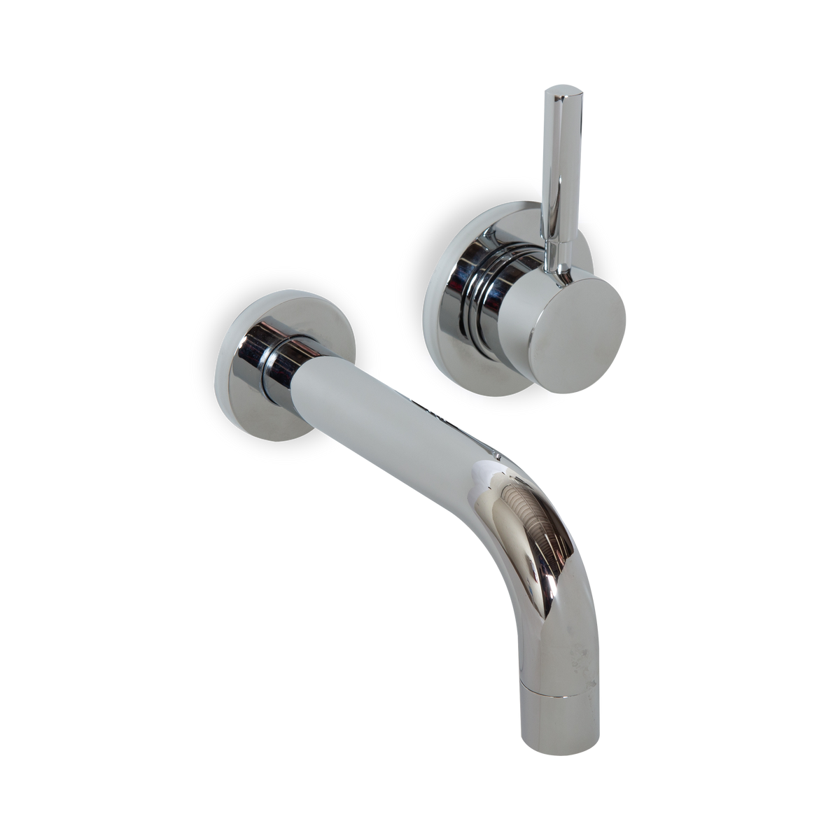 A wall mount single handle basin faucet with drain.