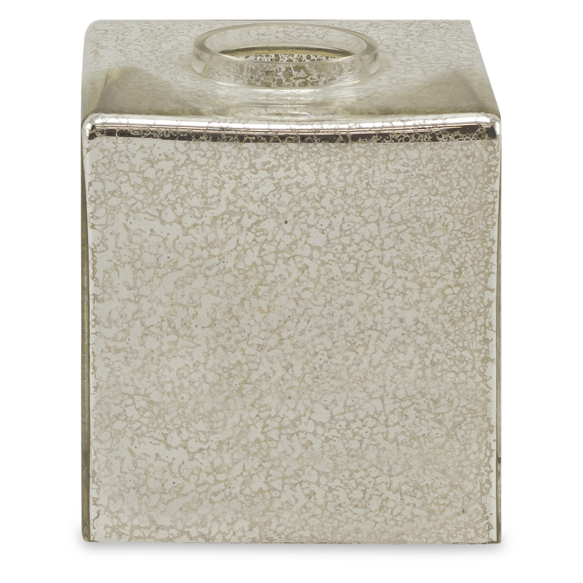 Crafted from sparkling mercury glass, the Vizcaya bath accessories illuminate with a delightful shine.