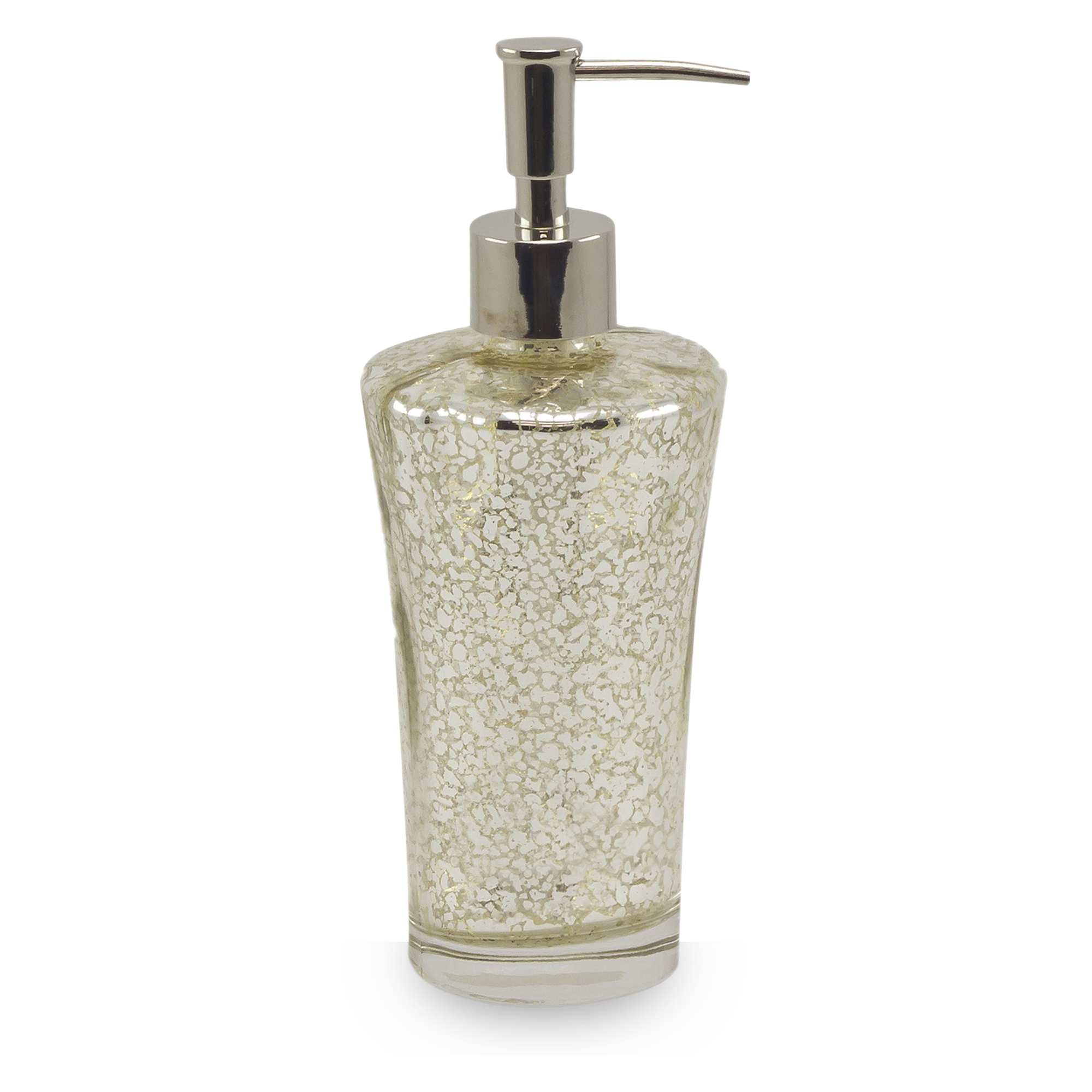 Crafted from sparkling mercury glass, the Vizcaya bath accessories illuminate with a delightful shine.