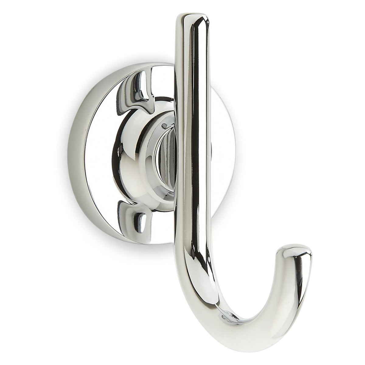 A magnificent, modern robe hook with a "J" shape and a sleek, circular base.