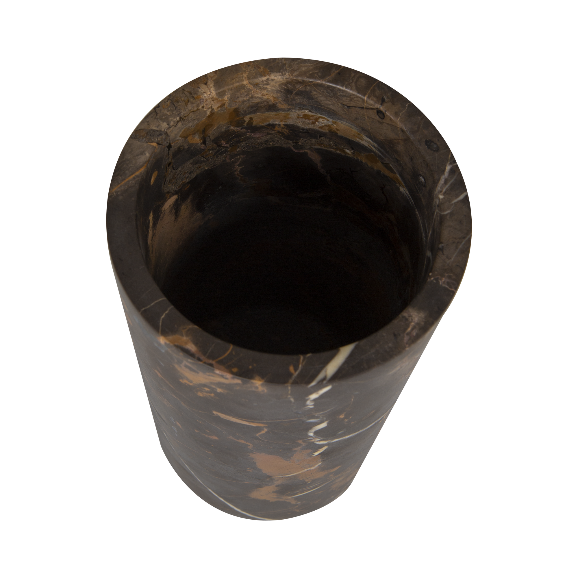 The Honed Marble Vase in black and gold marble vase strikes a moody yet dramatic statement.