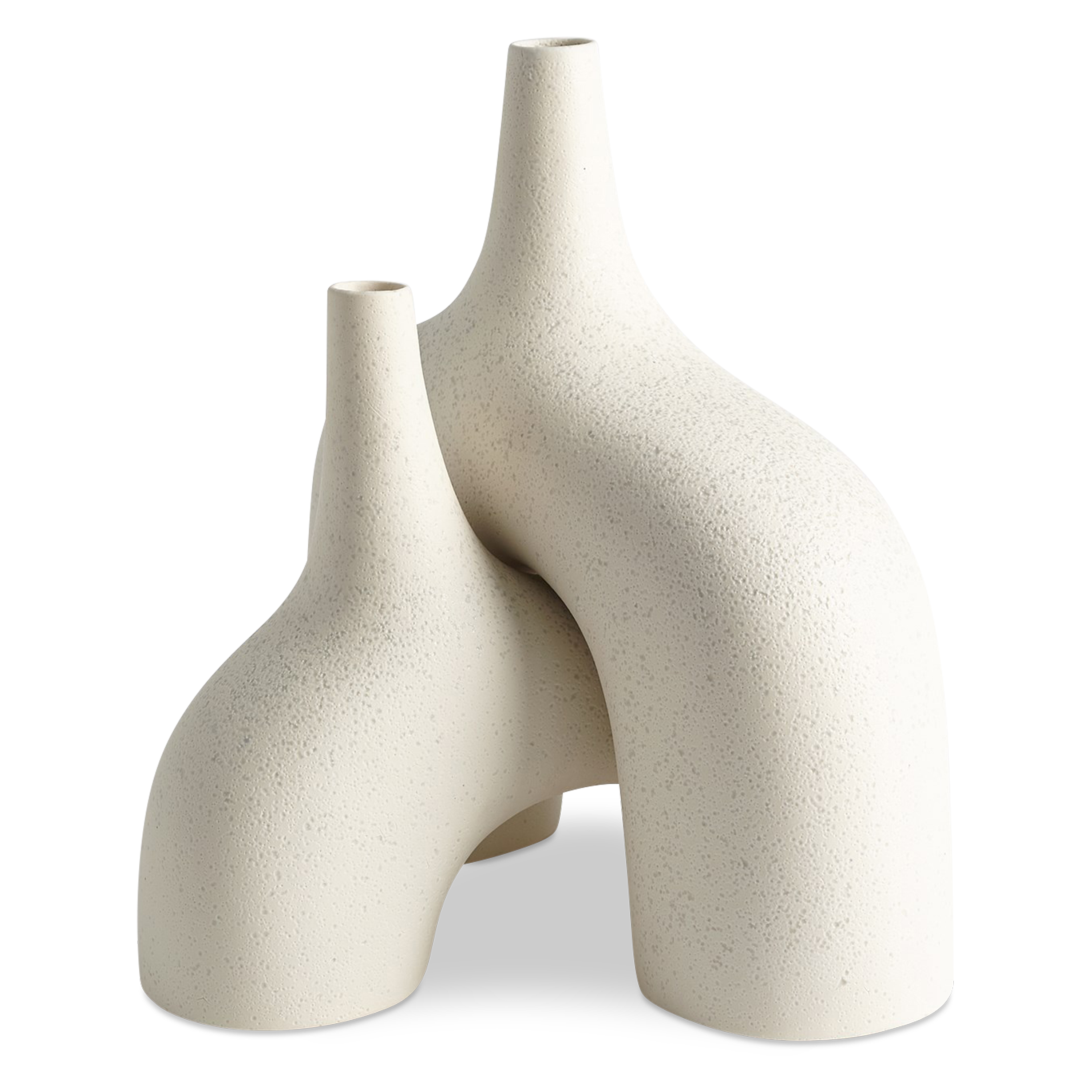 Reminiscent of the 1960's lava glaze ceramics, the Stretch Vases in cream are slip cast vessels that nest/straddle each other.